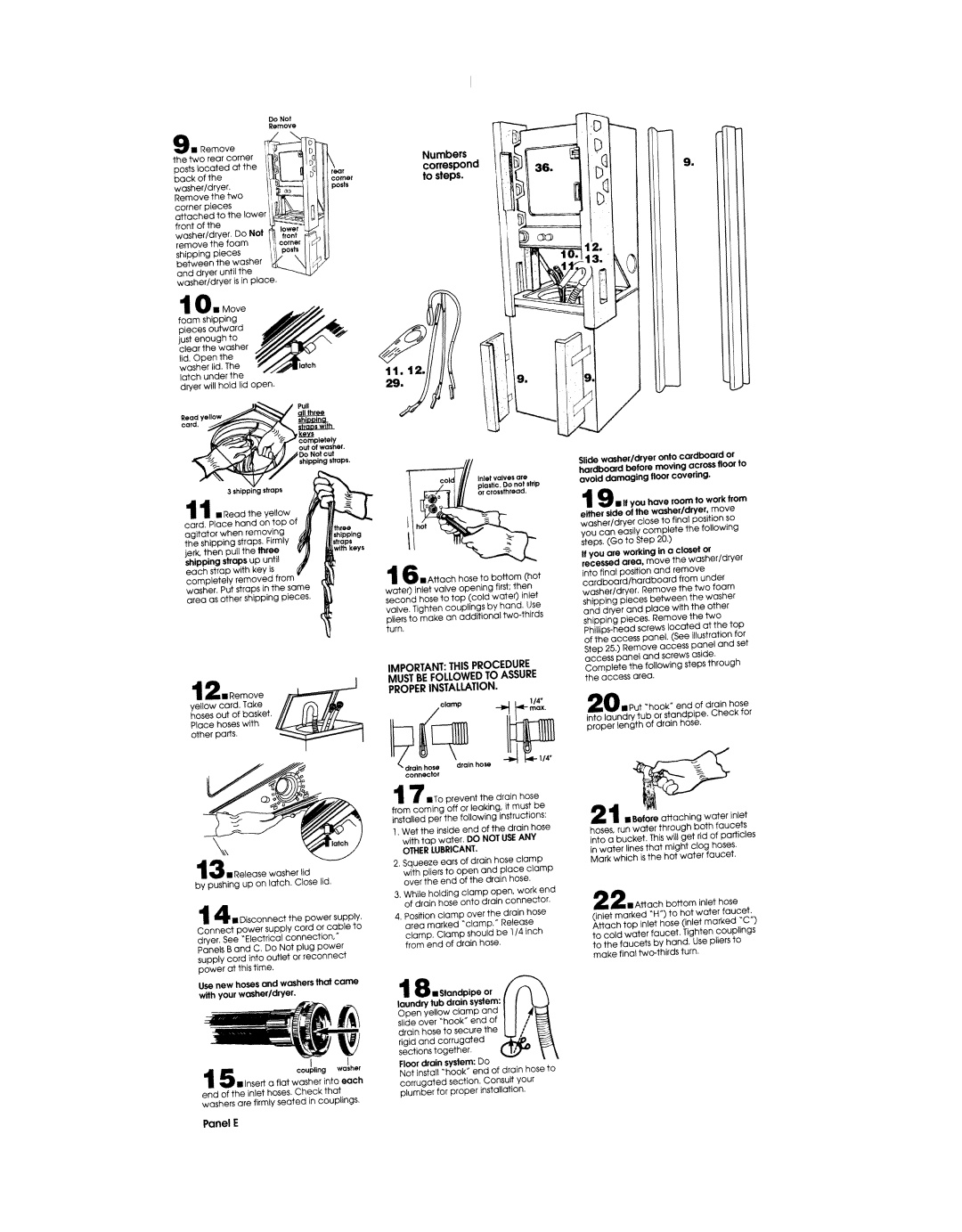 Whirlpool 3397612 installation instructions 3Q18, Numbers CarreSDOnd, Panel E 