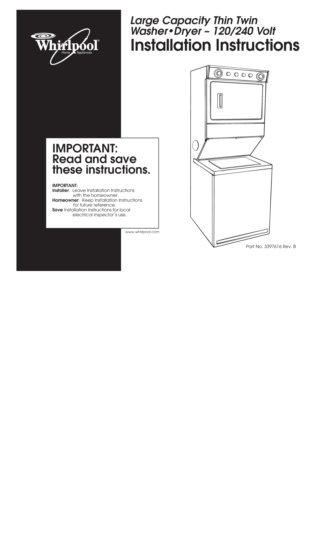 Whirlpool 3397616 installation instructions Installation Instructions 