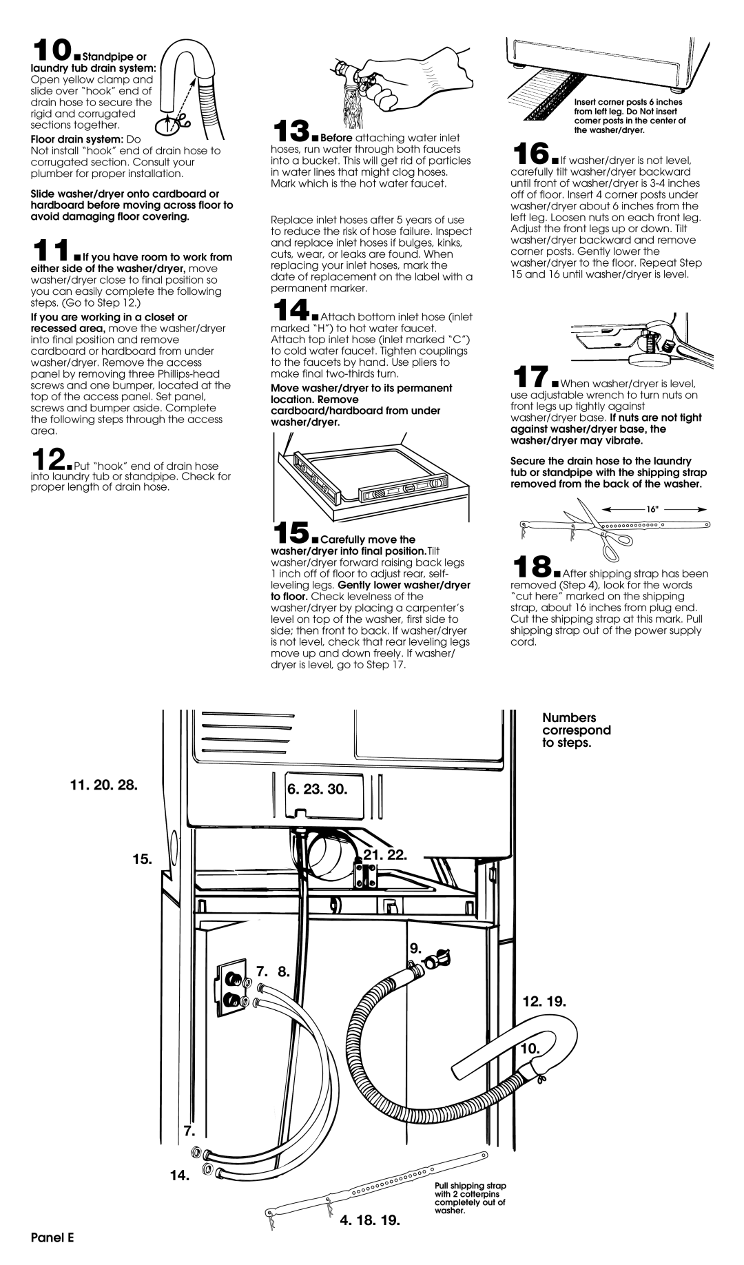 Whirlpool 3397616 installation instructions Numbers correspond to steps, Panel E 