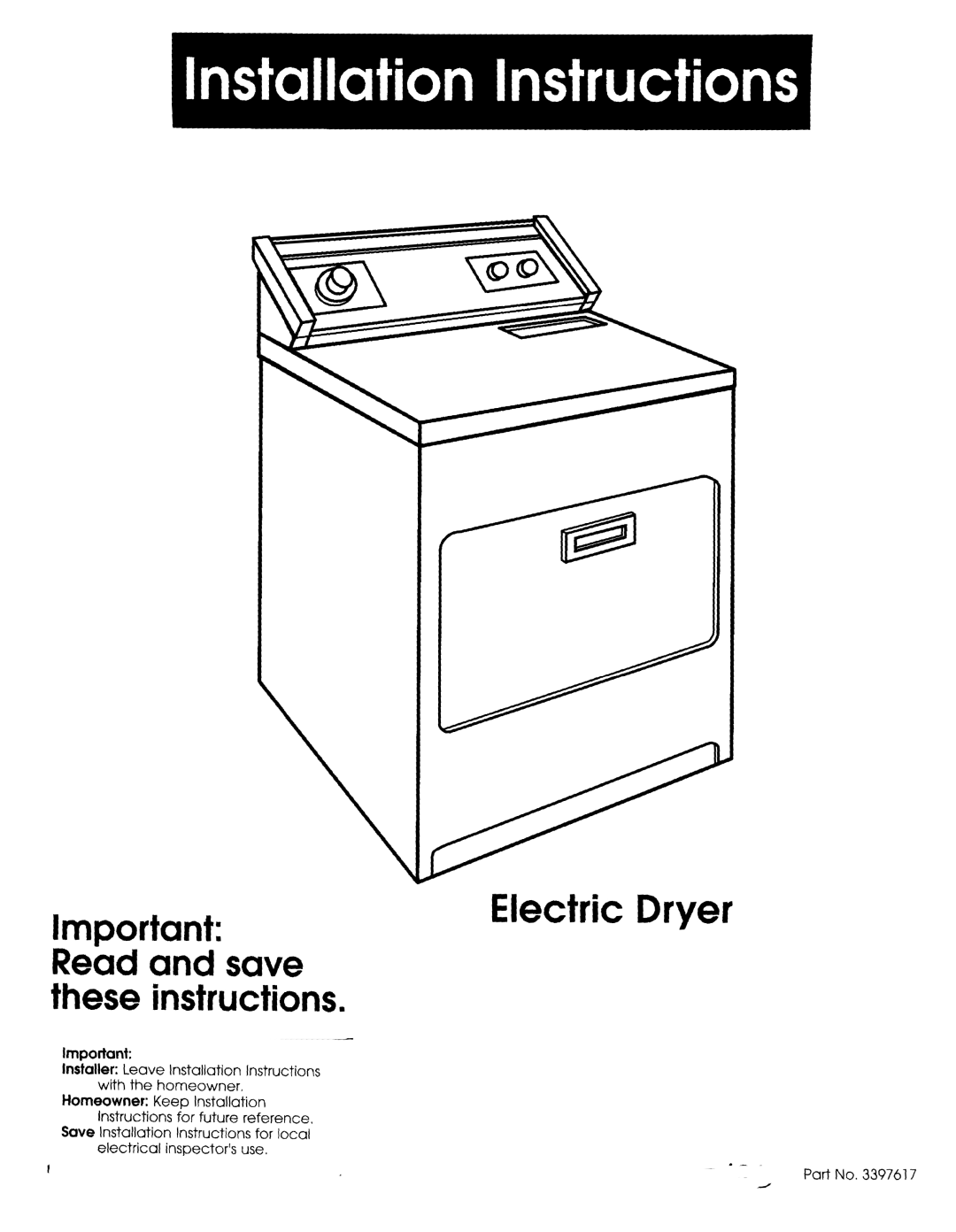 Whirlpool 3397617 manual 