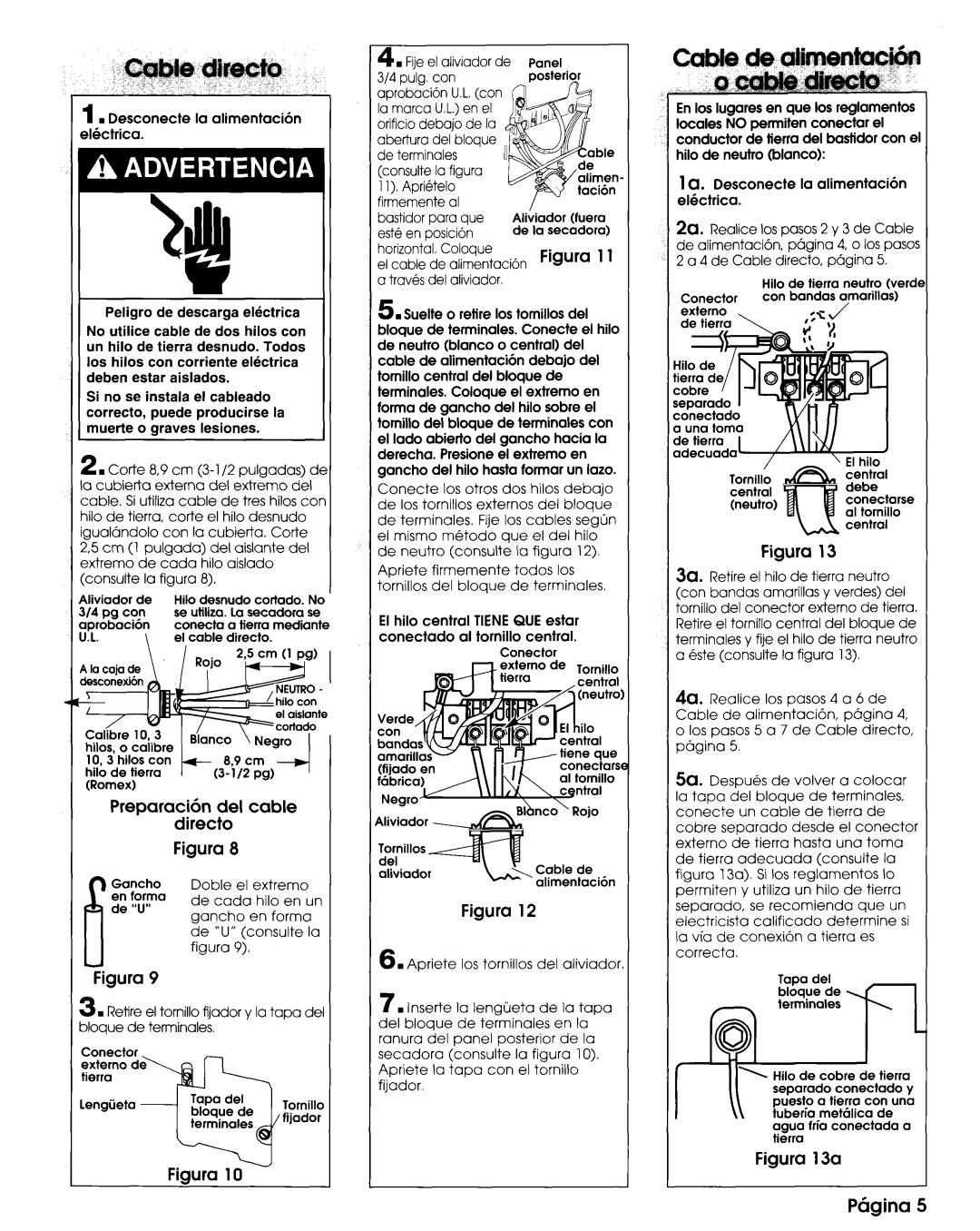 Whirlpool 3397617 manual Preparacih del cable Direct0 Figura, Fiaura 