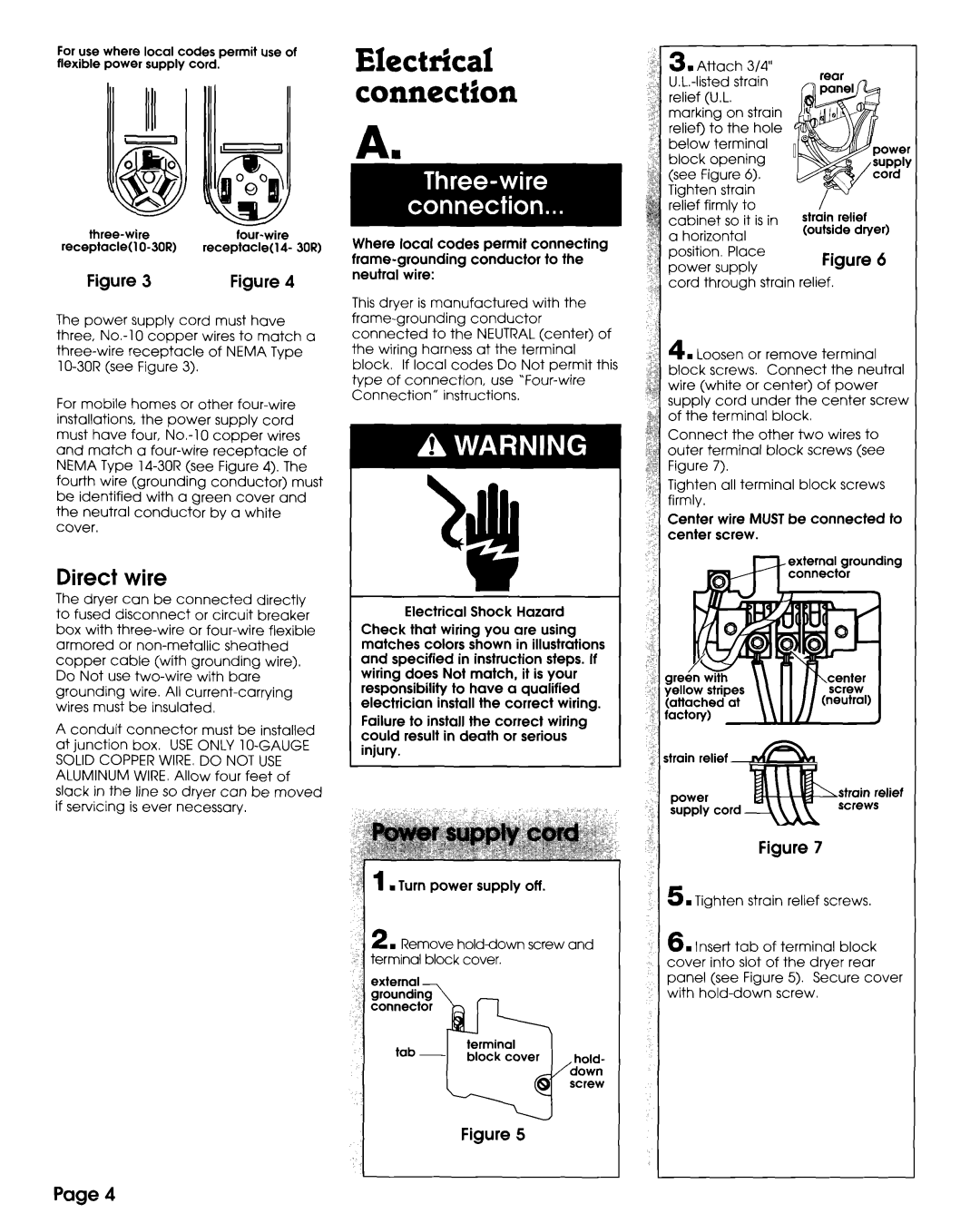 Whirlpool 3397617 manual Electrical connection, Direct wire 