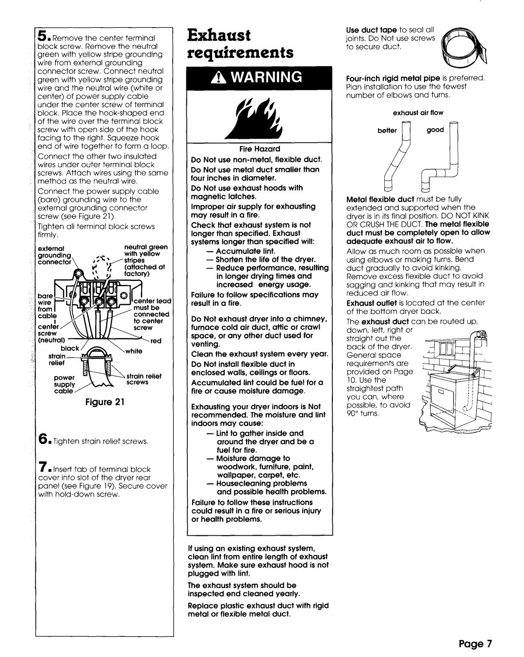 Whirlpool 3397617 manual Exhaust requirements 