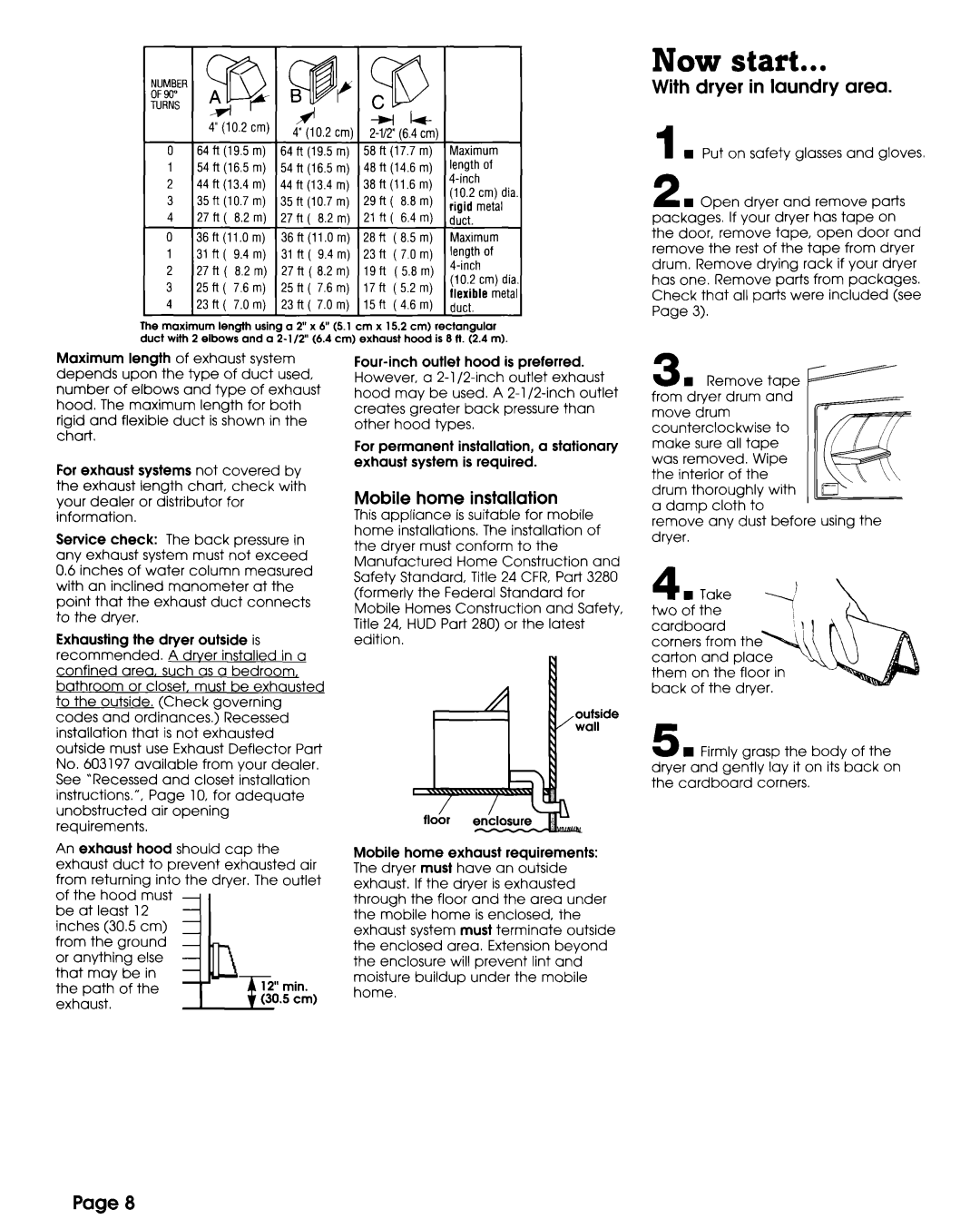 Whirlpool 3397617 manual Now start, With dryer in laundry area, Mobile home installation 