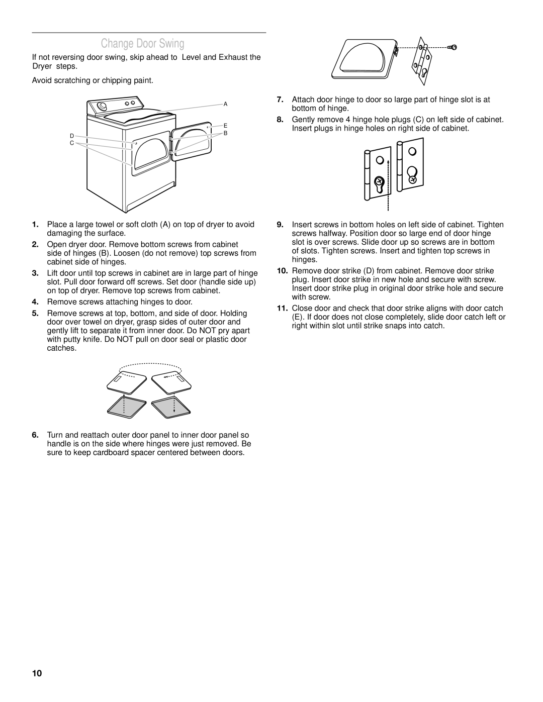 Whirlpool 3397627C installation instructions Change Door Swing 