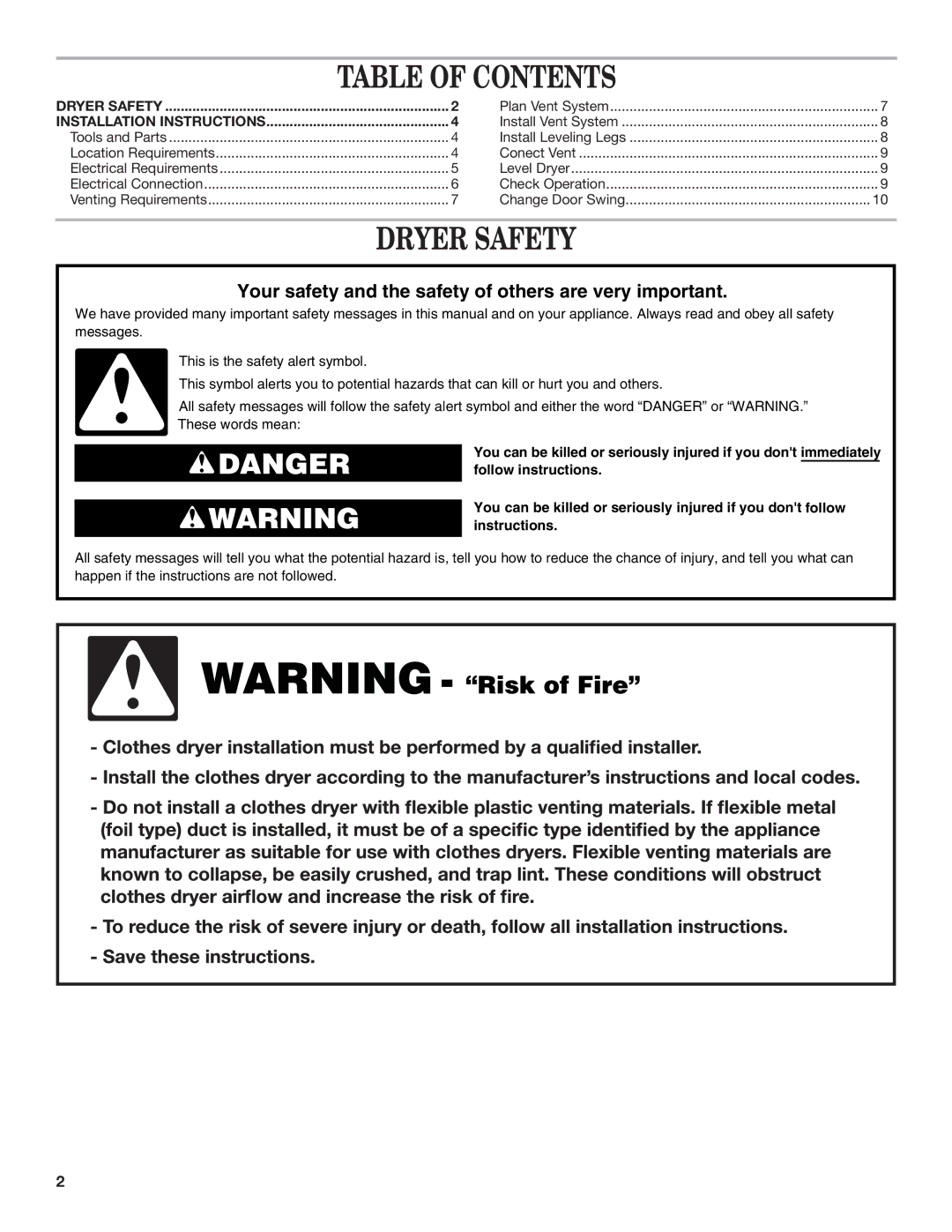 Whirlpool 3397627C installation instructions Table of Contents 