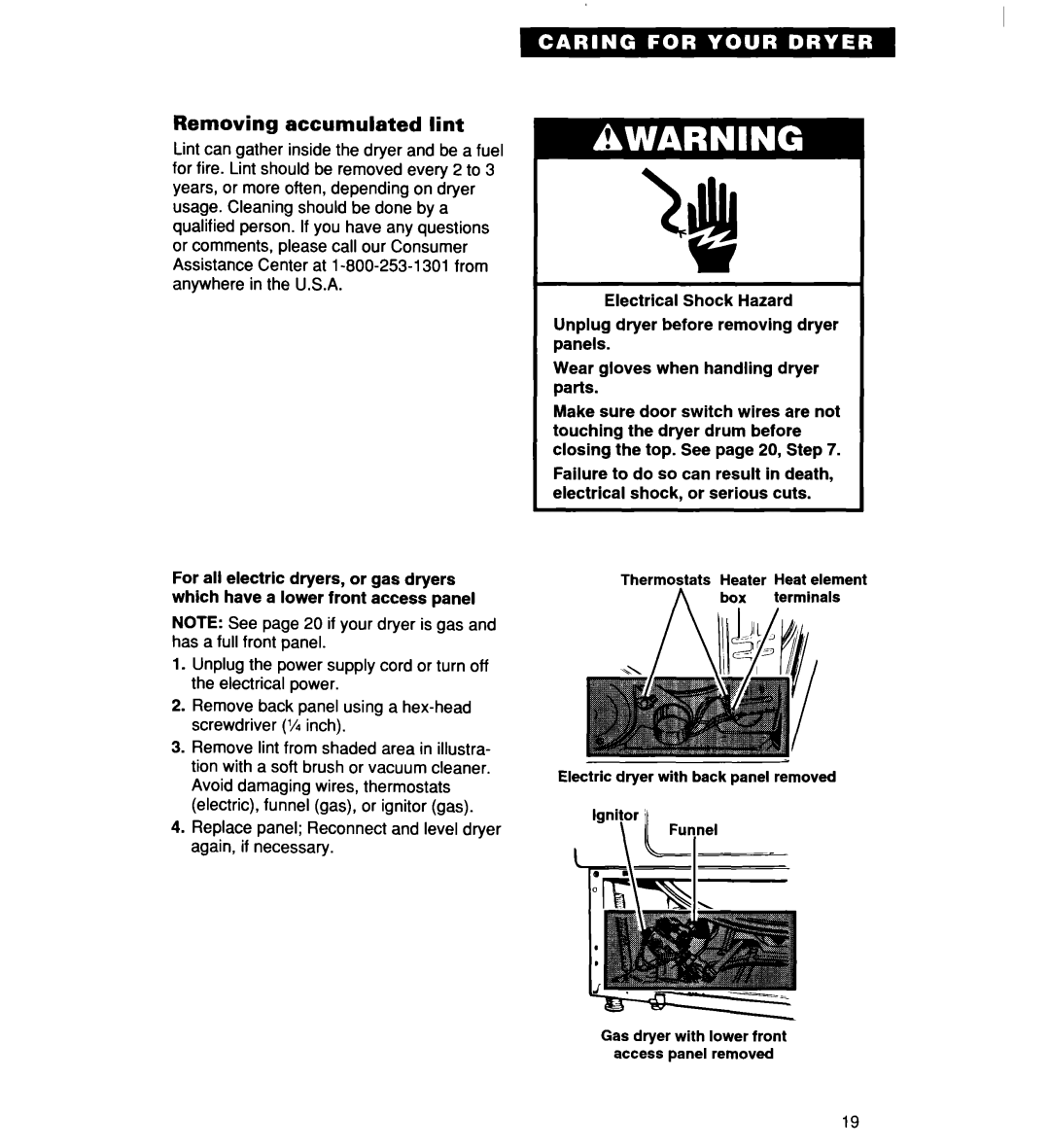 Whirlpool 340 1094 warranty Removing accumulated lint 