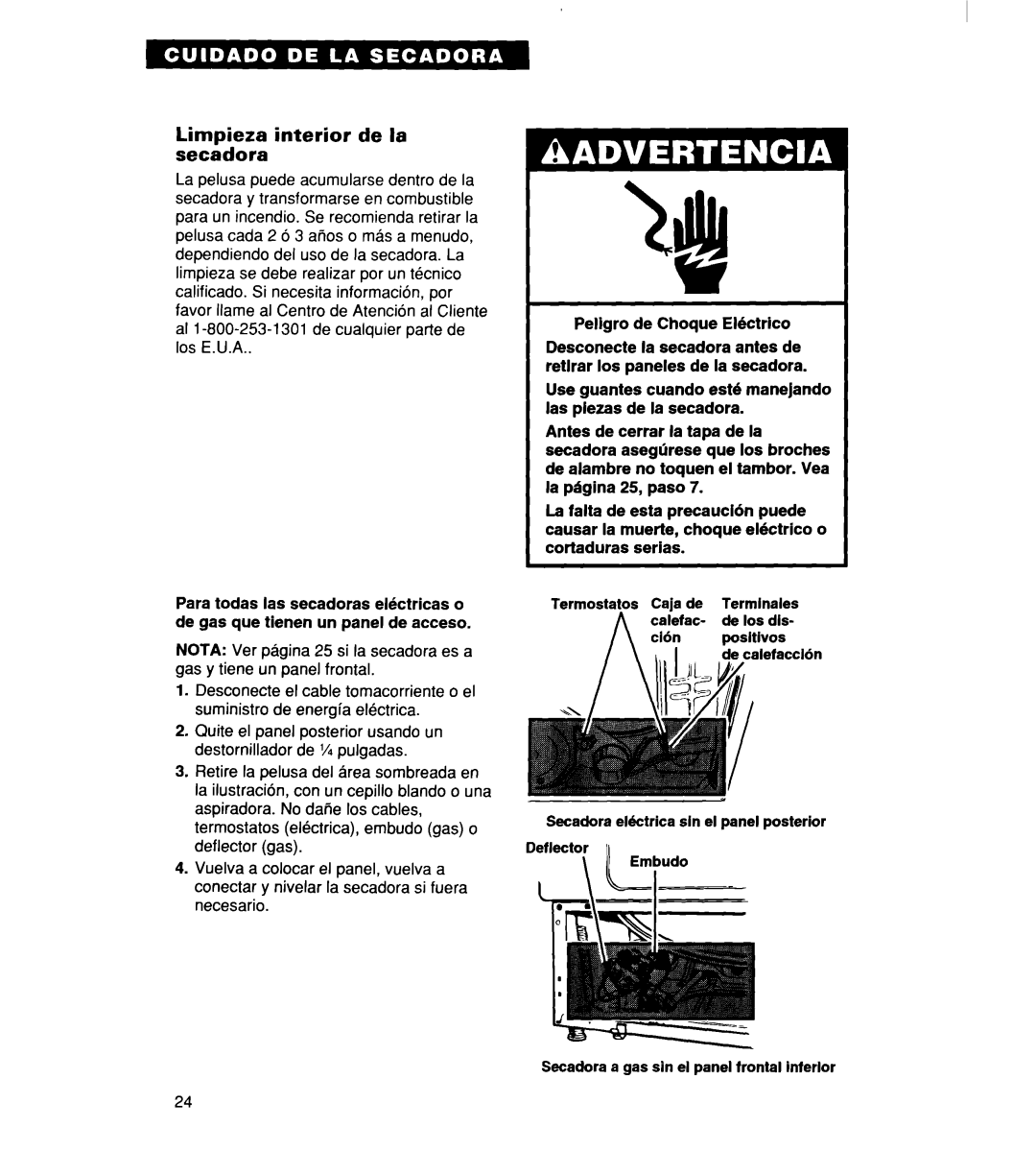 Whirlpool 340 1094 warranty Limpieza interior de la secadora 