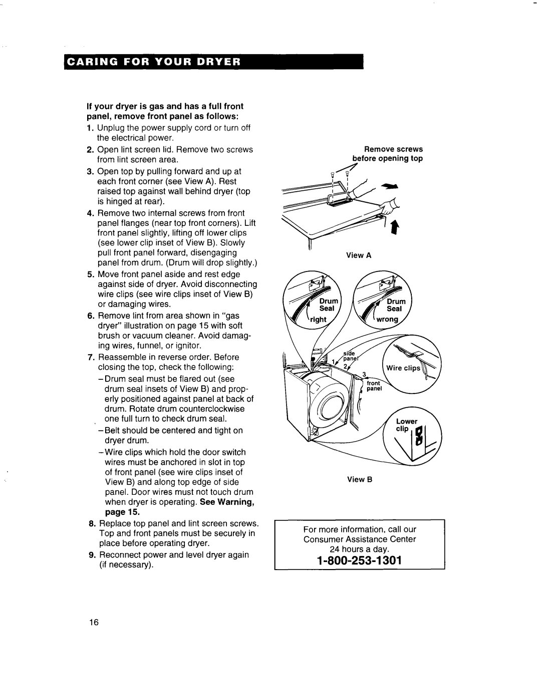 Whirlpool 3401092 warranty Remove screws before opening top 