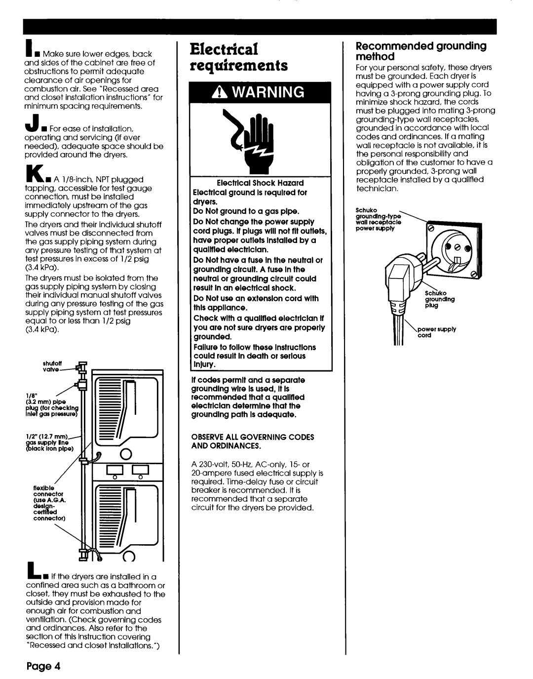 Whirlpool 3402328 Electrical reauirements, Kgrdmended grounding, Electrlcal Shock Hazard Electrlcal ground Is required for 