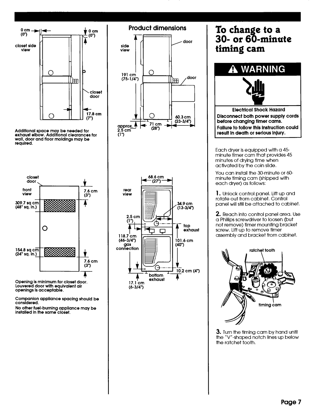 Whirlpool 3402328 manual To than e to a, Timing cam, Or 6$ -minute, Product dimensions 