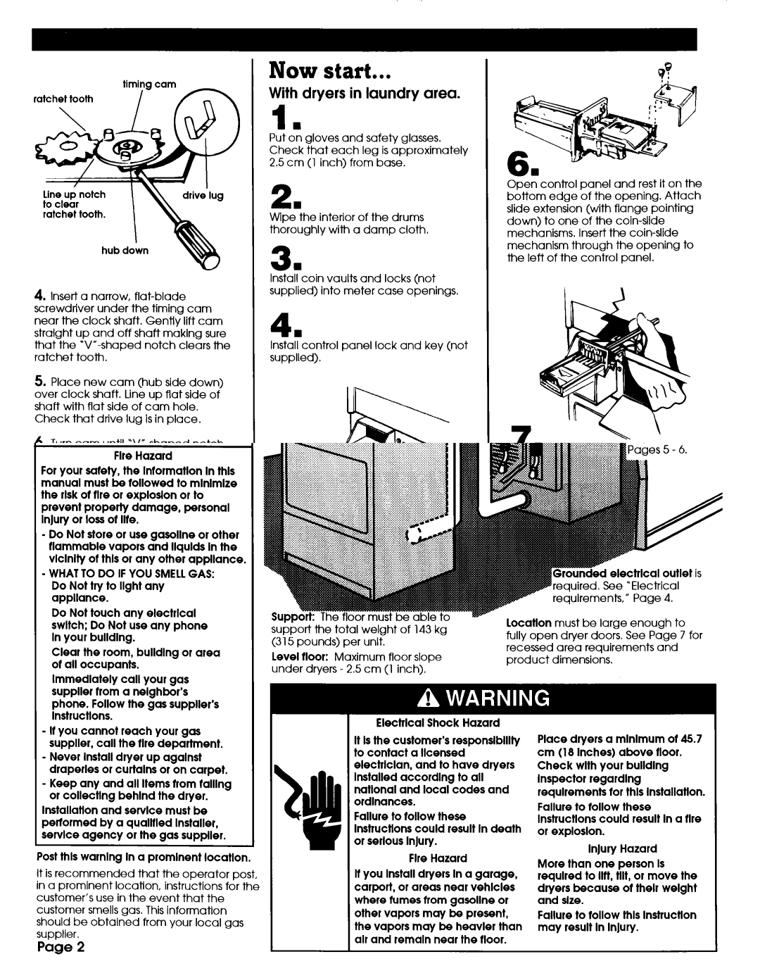 Whirlpool 3402328 manual Now start, With dryers in laundry area 