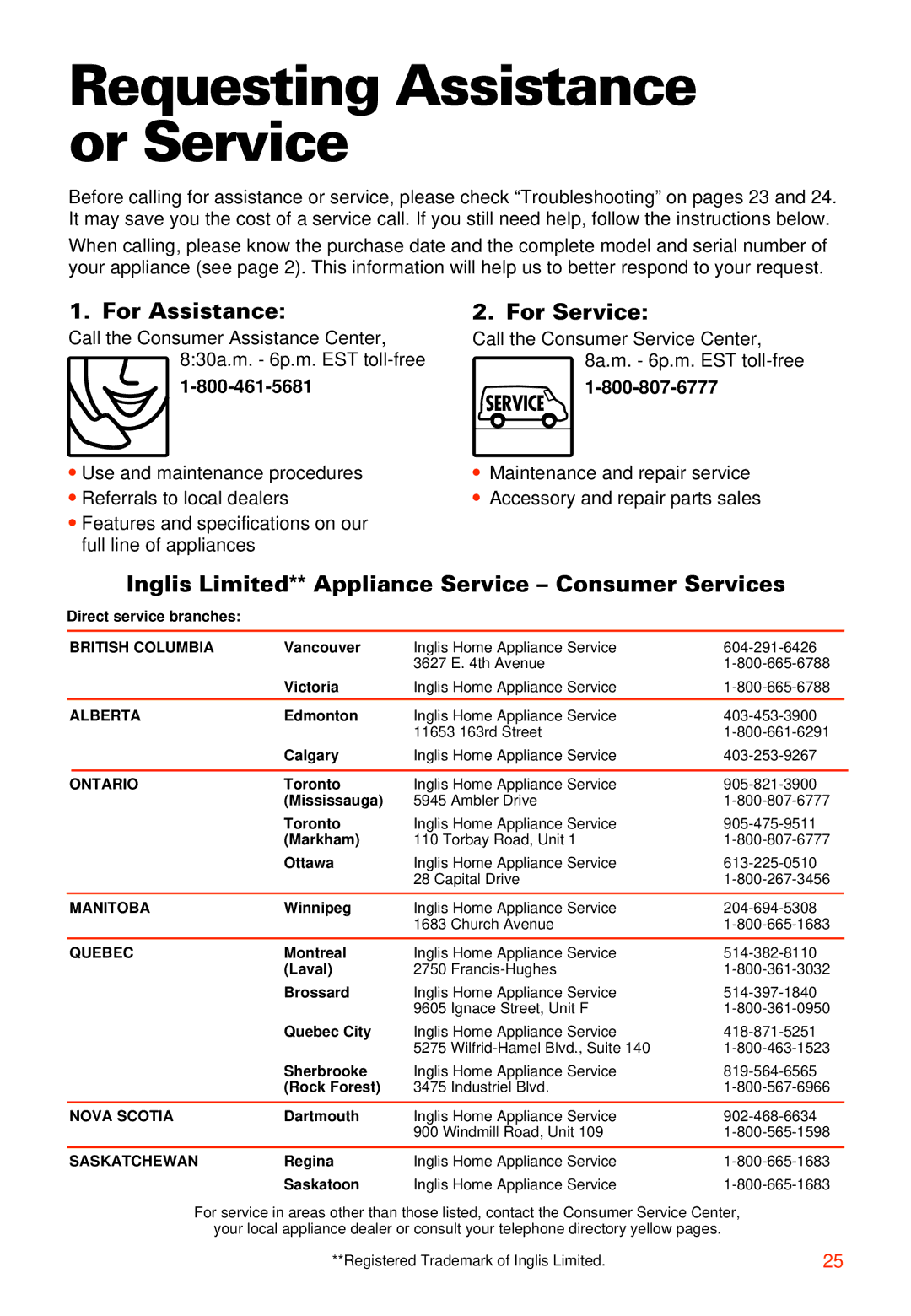 Whirlpool 3405792 manual Requesting Assistance or Service, For Assistance For Service 