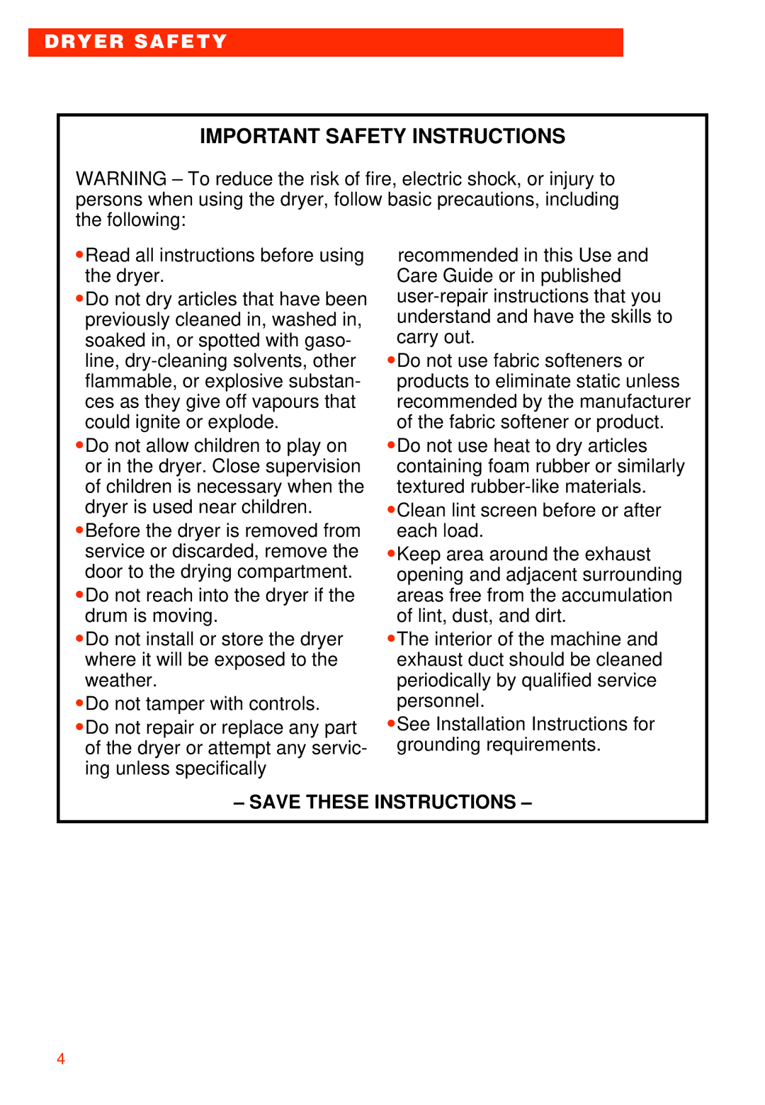 Whirlpool 3405792 manual Important Safety Instructions 