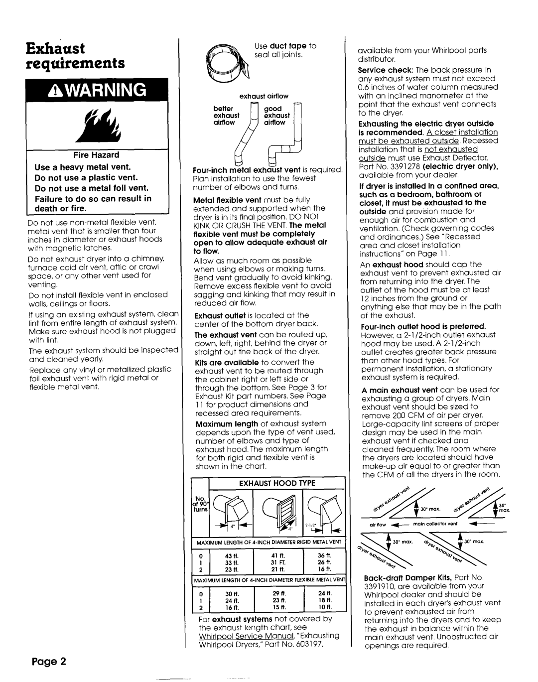 Whirlpool 3406449 installation instructions Aaf, Metal flexible vent must be fully 