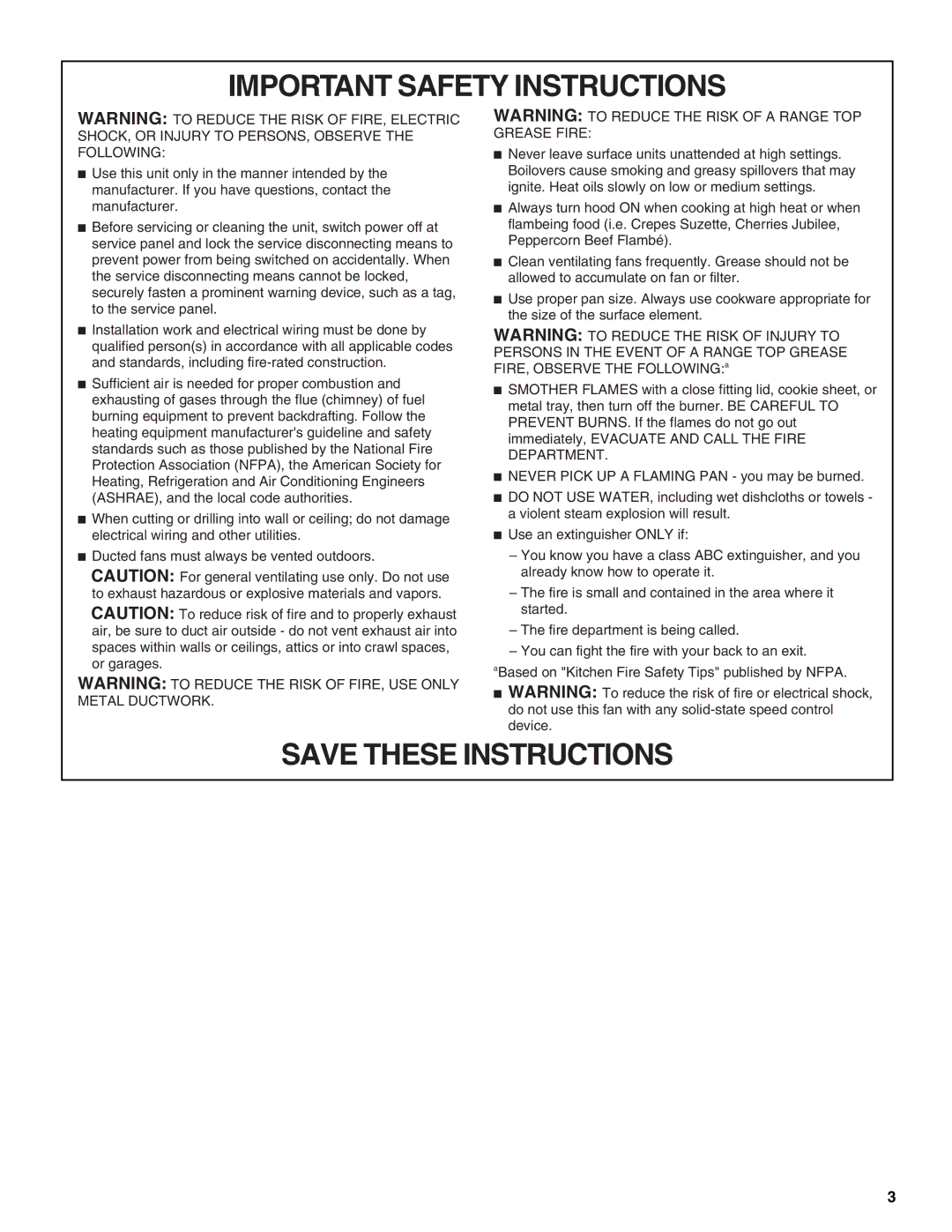 Whirlpool 36 (91.4 CM), 24 (58 CM), 30 (76.2 CM) installation instructions Important Safety Instructions 