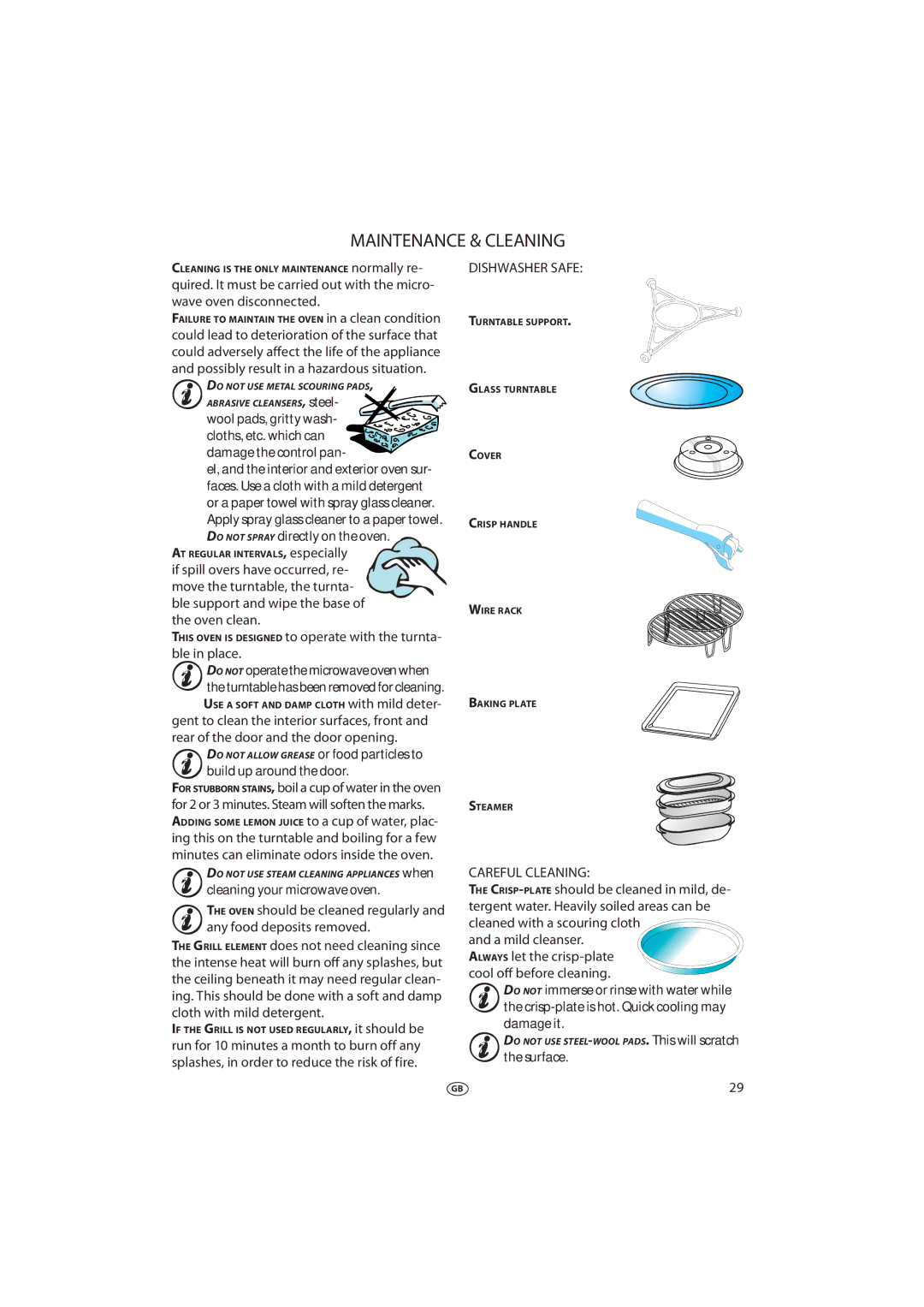 Whirlpool 379 manual Maintenance & Cleaning, Dishwasher Safe, Careful Cleaning 