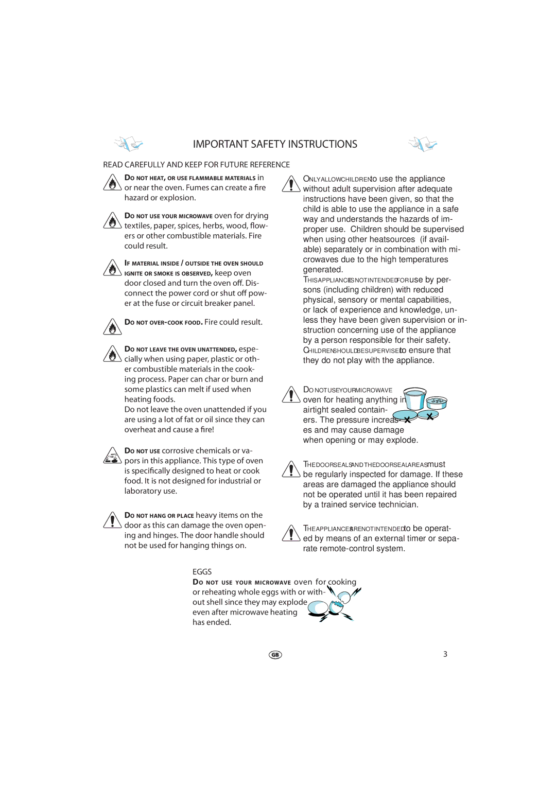 Whirlpool 379 manual Important Safety Instructions, Read Carefully and Keep for Future Reference, Eggs 