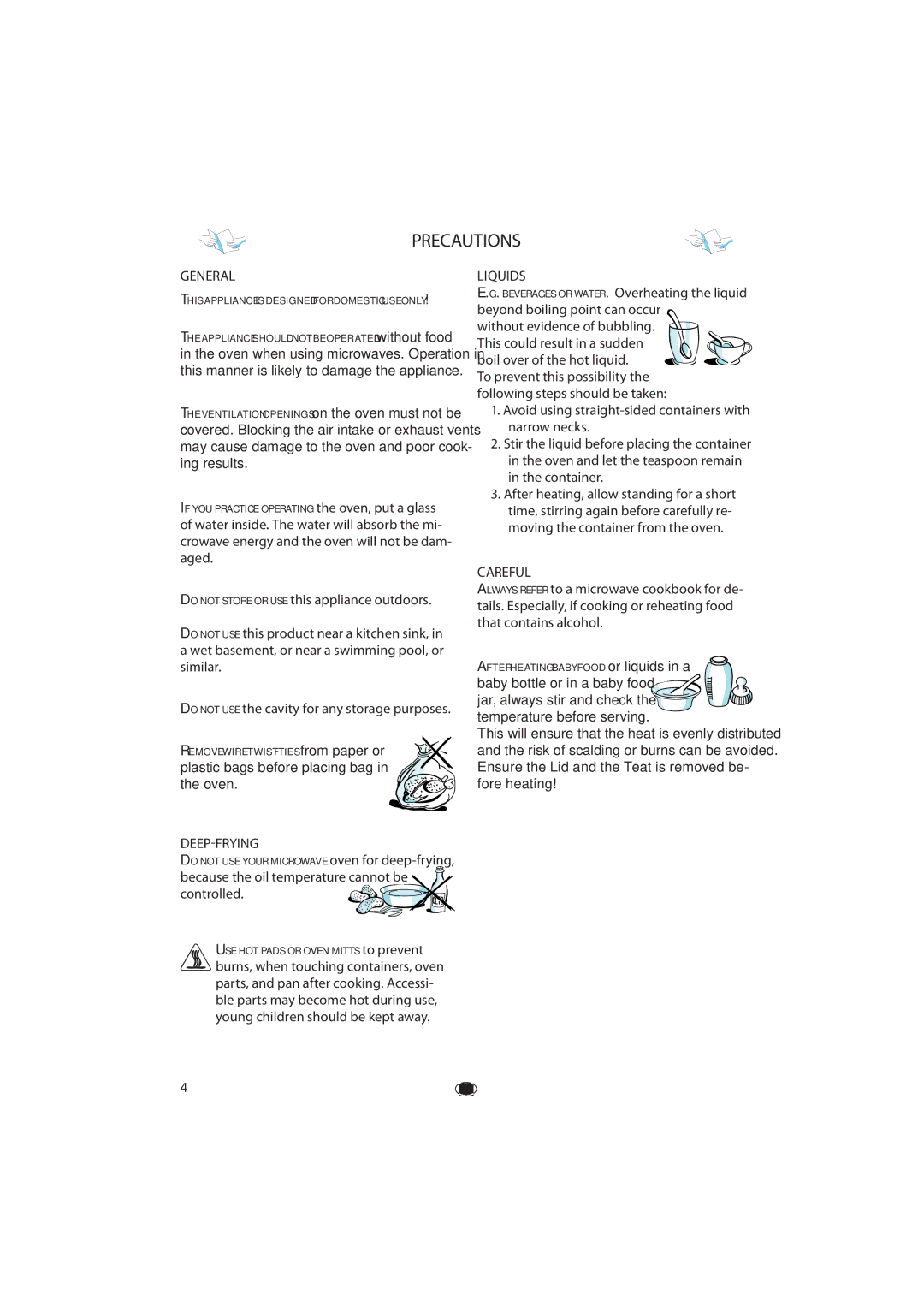 Whirlpool 379 manual Precautions, General, Deep-Frying, Liquids, Careful 