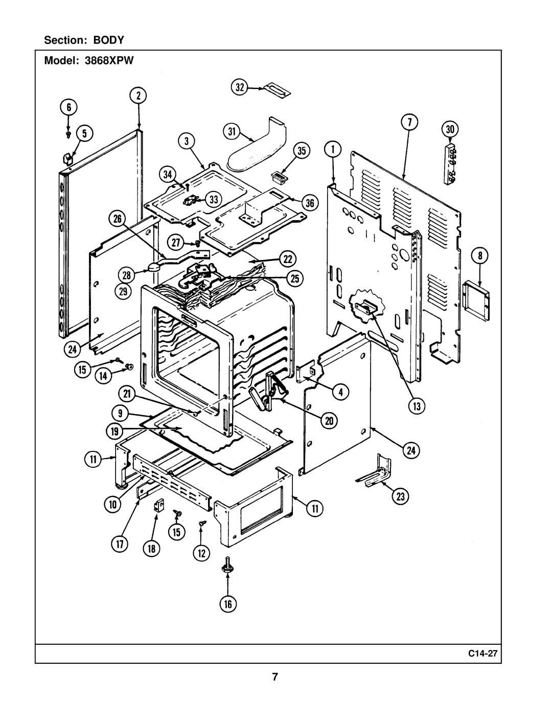 Whirlpool manual Section Body Model 3868XPW 