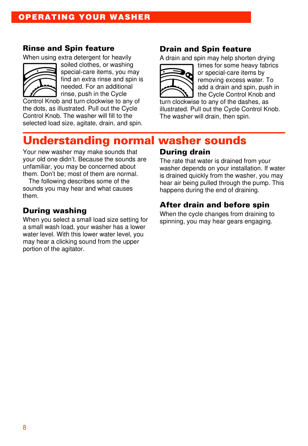 Whirlpool 3950306 warranty Understanding normal washer sounds 