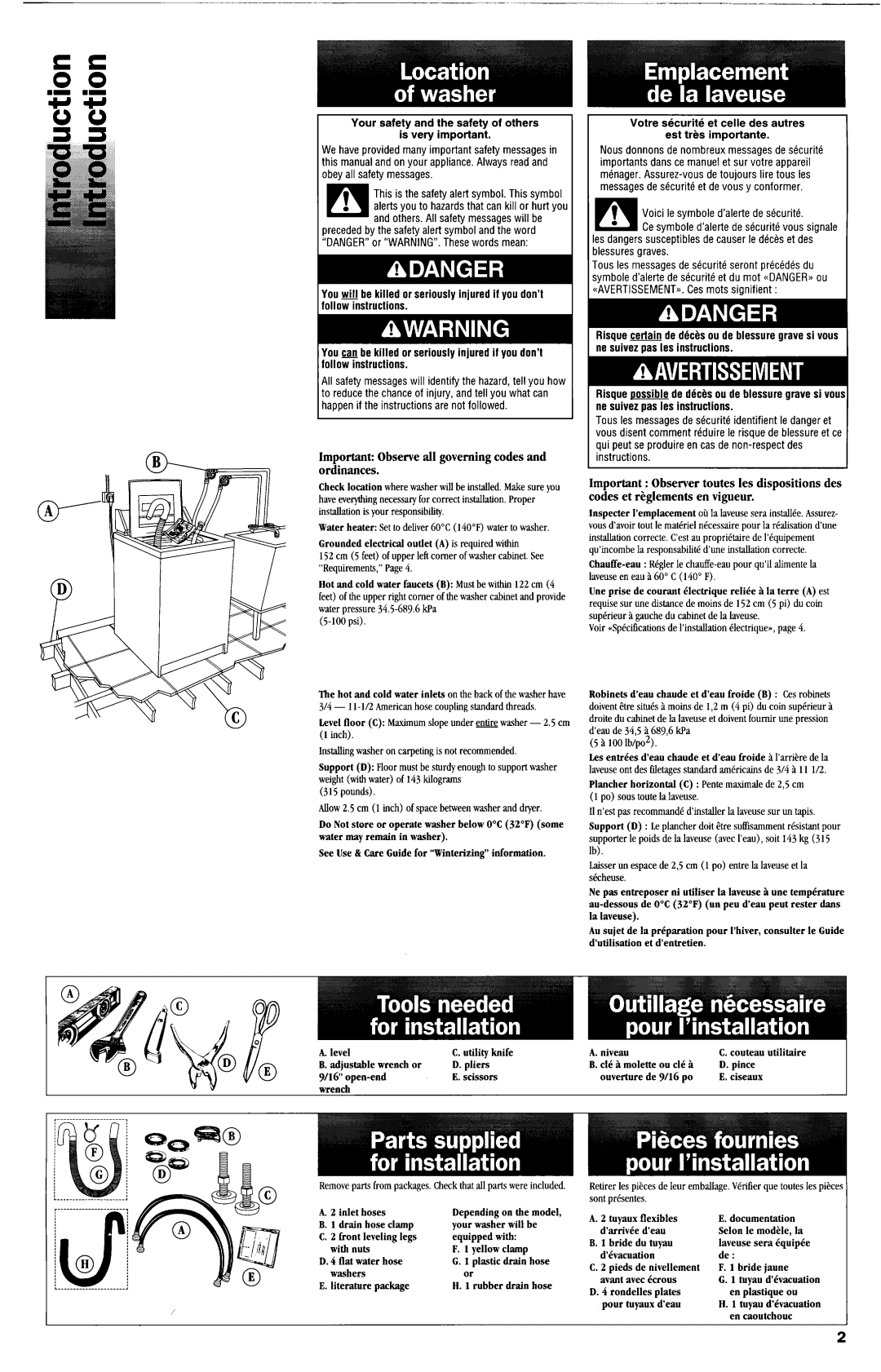 Whirlpool 3950952REV.B 100psi, Inlet hoses, Washers Literature package Rubber drain hose, 100lb/po2, En caoutchouc 