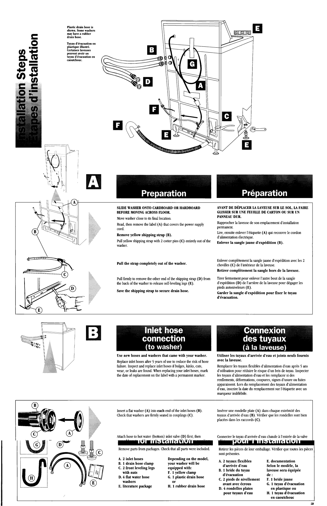 Whirlpool 3950952REV.B installation instructions ‘..’, Savethe shipping strap to secure drain hose, Two-thirdsturn 