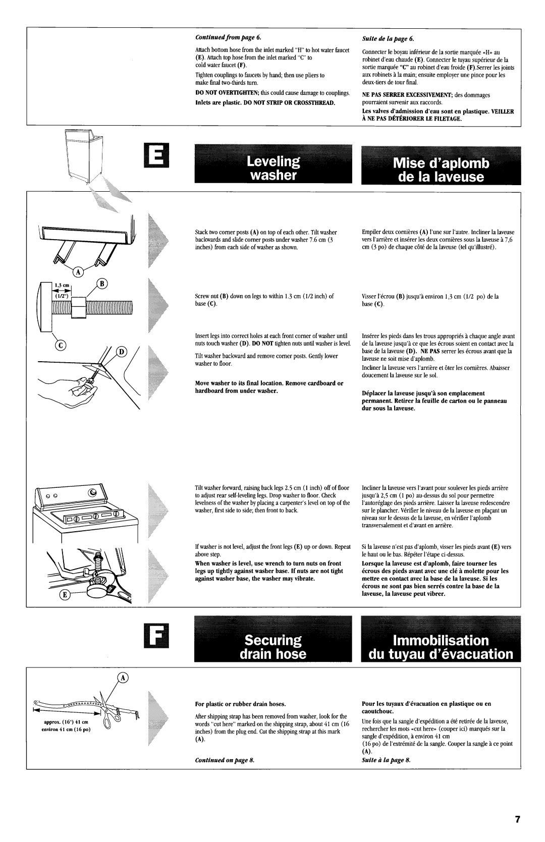 Whirlpool 3950952REV.B From, Attachtophosefrom the inlet markedcto coldwaterfaucetF, Suite de la, BaseC, Caoutchouc 