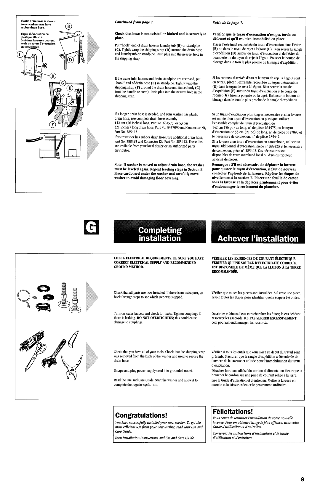 Whirlpool 3950952REV.B installation instructions Suite a%la, PlacerI’extrCmitCrecourbeedu tuyaud’evacuationdansl’evier 