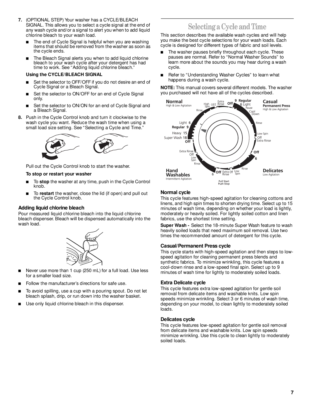 Whirlpool 3953953 manual Selecting a Cycle andTime 