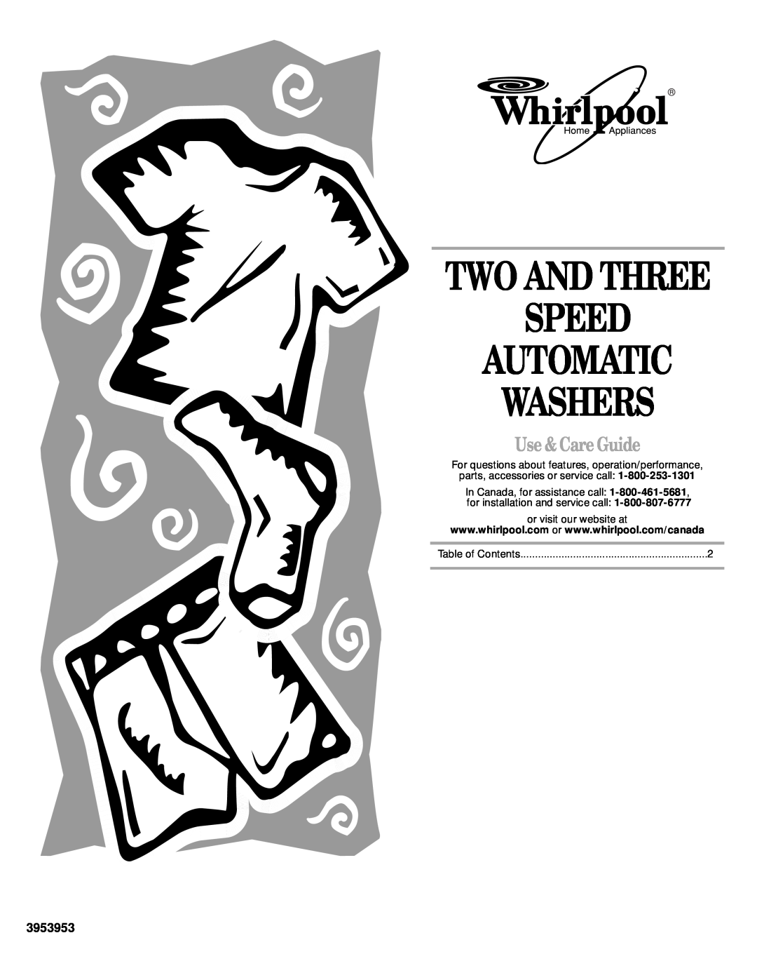 Whirlpool 3953953 manual Use & Care Guide, Two And Three Speed Automatic Washers 