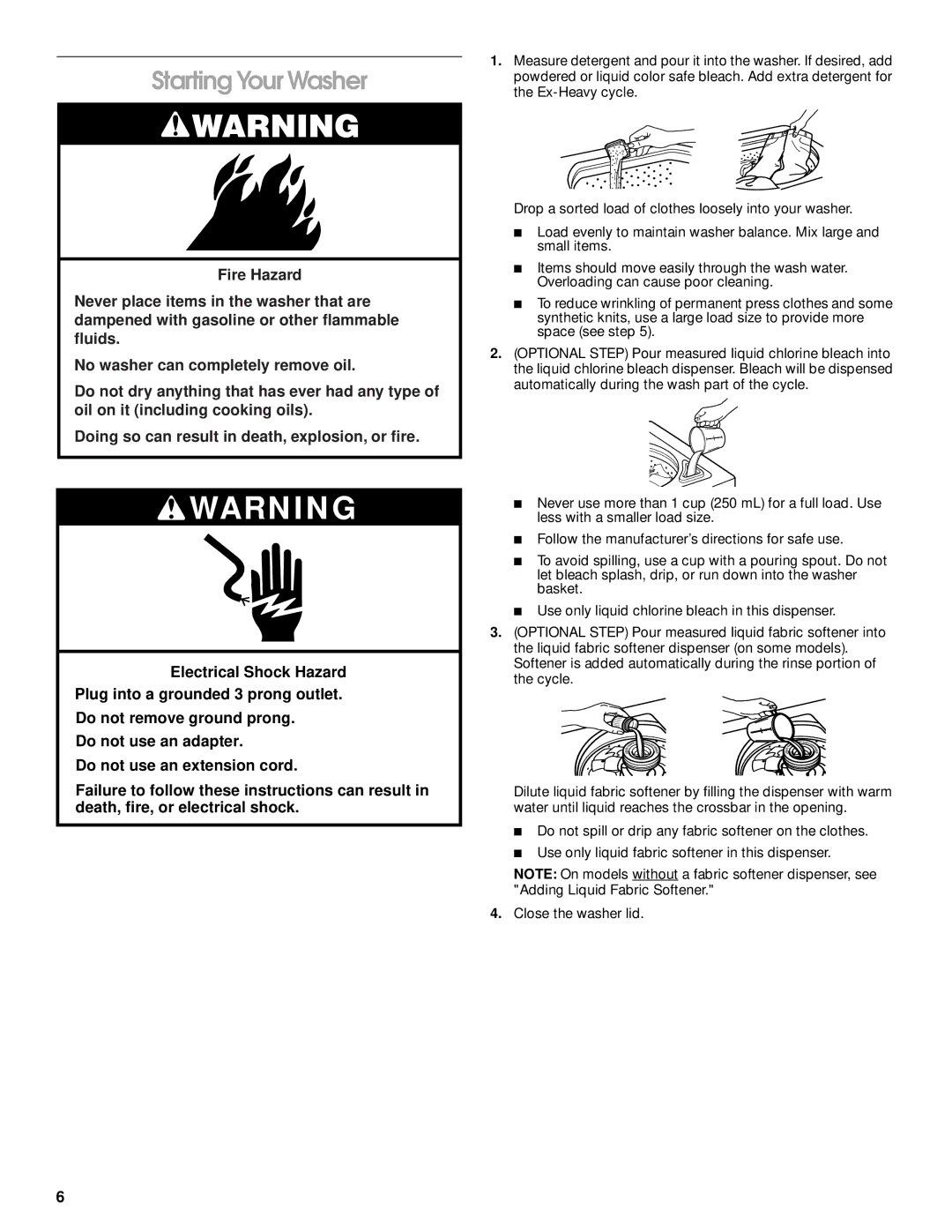 Whirlpool 3953962 manual Starting Your Washer 