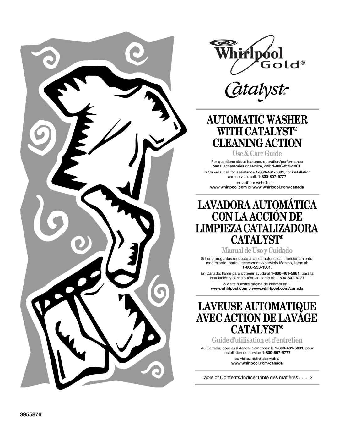 Whirlpool 3955876 manual Use& CareGuide, Manual deUsoyCuidado, Guided’utilisationetd’entretien 