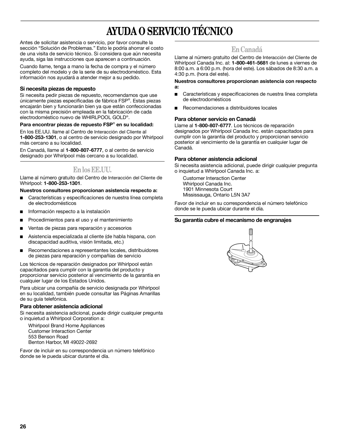 Whirlpool 3955876 manual Ayuda O Servicio Técnico, EnlosEE.UU, EnCanadá 