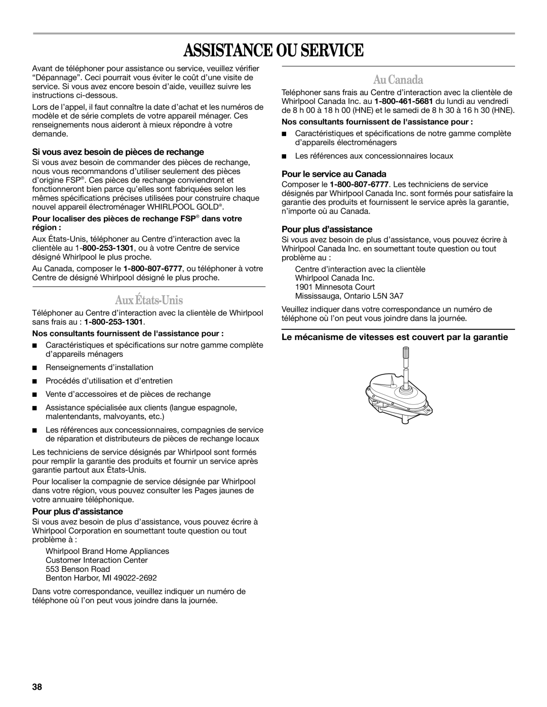 Whirlpool 3955876 manual Assistance OU Service, AuxÉtats-Unis, AuCanada 