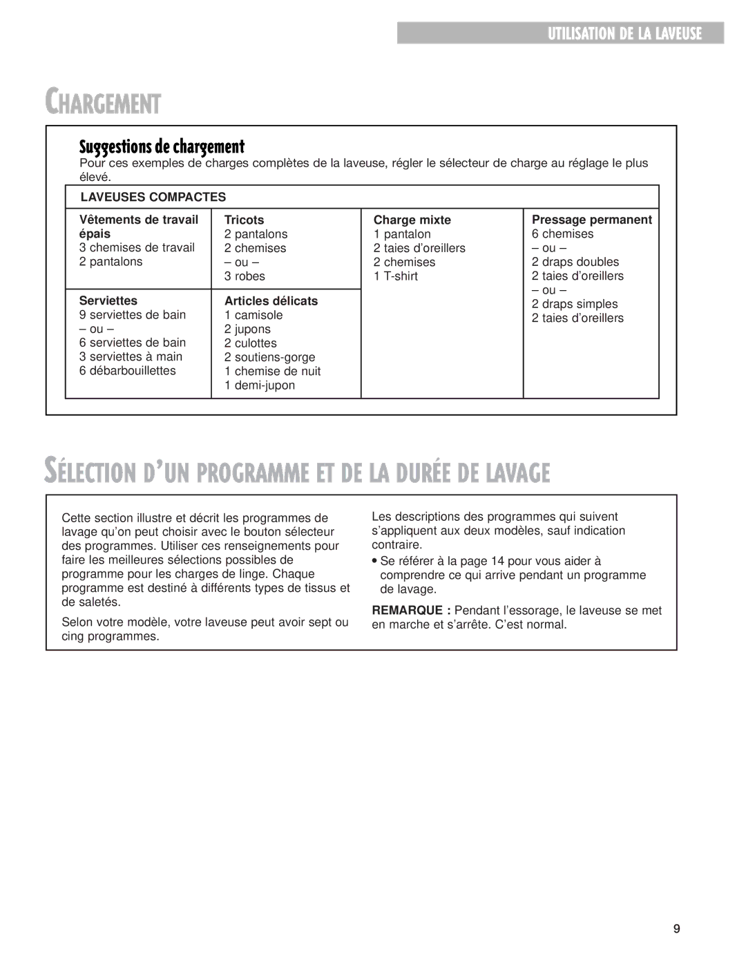 Whirlpool 3967363 warranty Chargement, Suggestions de chargement 