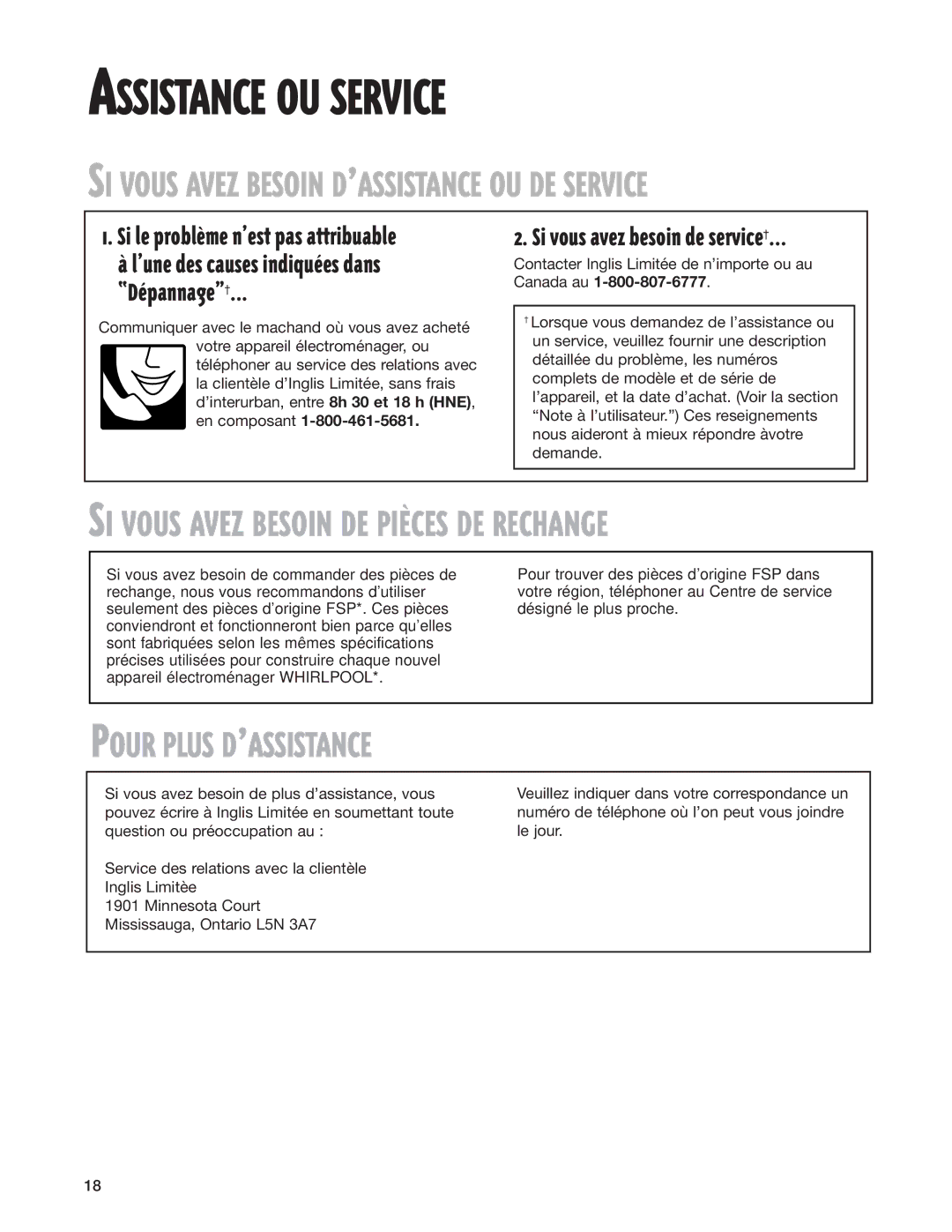 Whirlpool 3967363 warranty Assistance OU Service, Pour Plus Dõassistance 