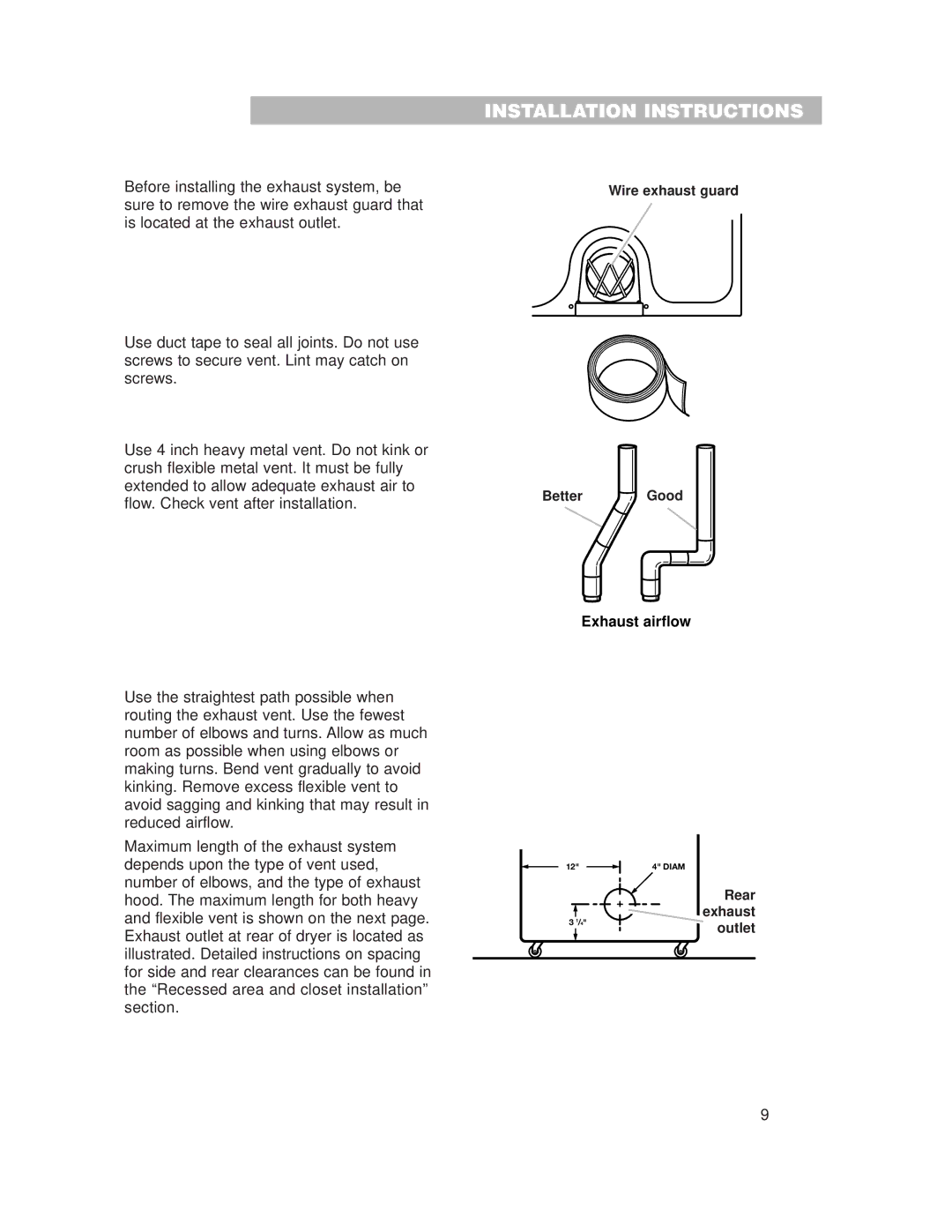 Whirlpool 3977631 installation instructions Exhaust airflow 