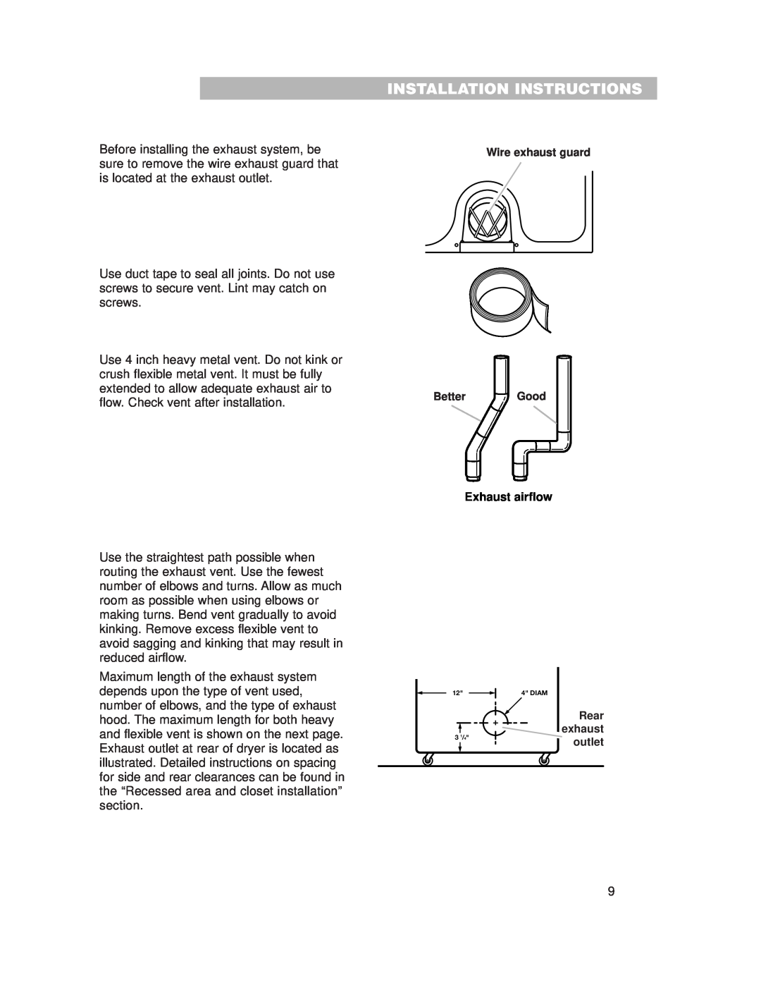 Whirlpool 3977631 installation instructions Installation Instructions, Exhaust airflow, Wire exhaust guard BetterGood 