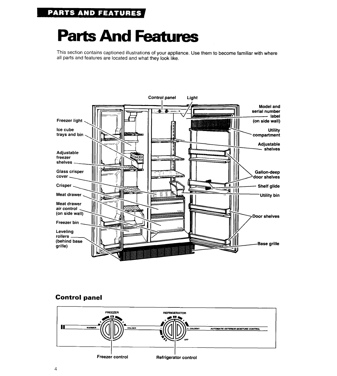 Whirlpool 3ED20PK, 6ED20PK warranty PartsAnd Features, Control panel 