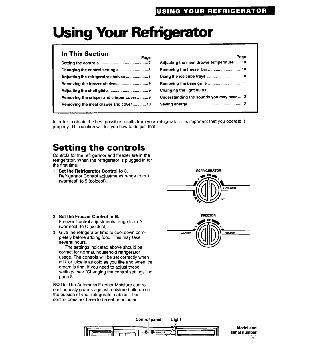 Whirlpool 6ED20PK, 3ED20PK warranty Using Your Refrigerator, Setting the controls 