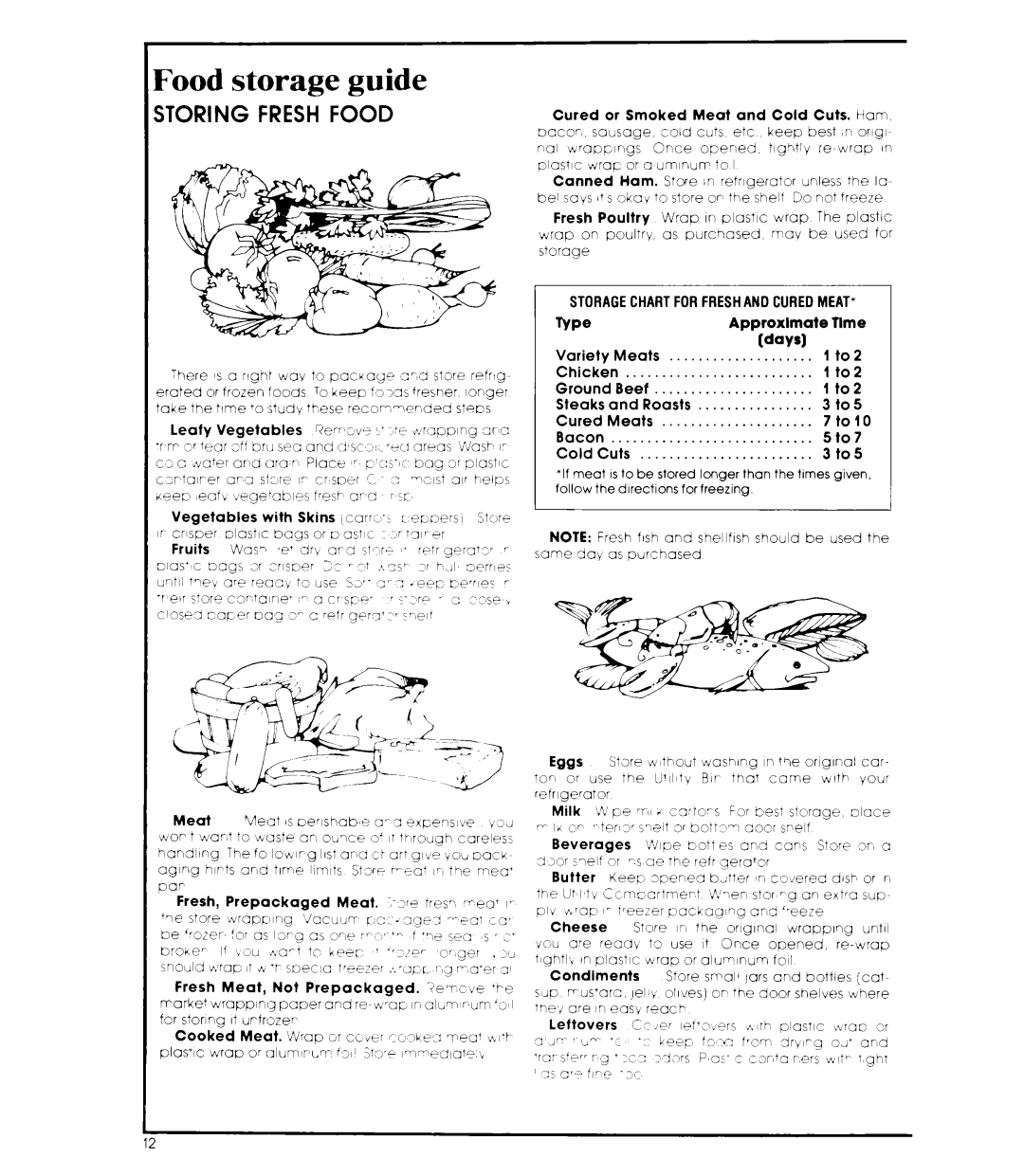 Whirlpool 3ED26MM manual Food storage guide, Storagechartforfreshand Curedmeat 