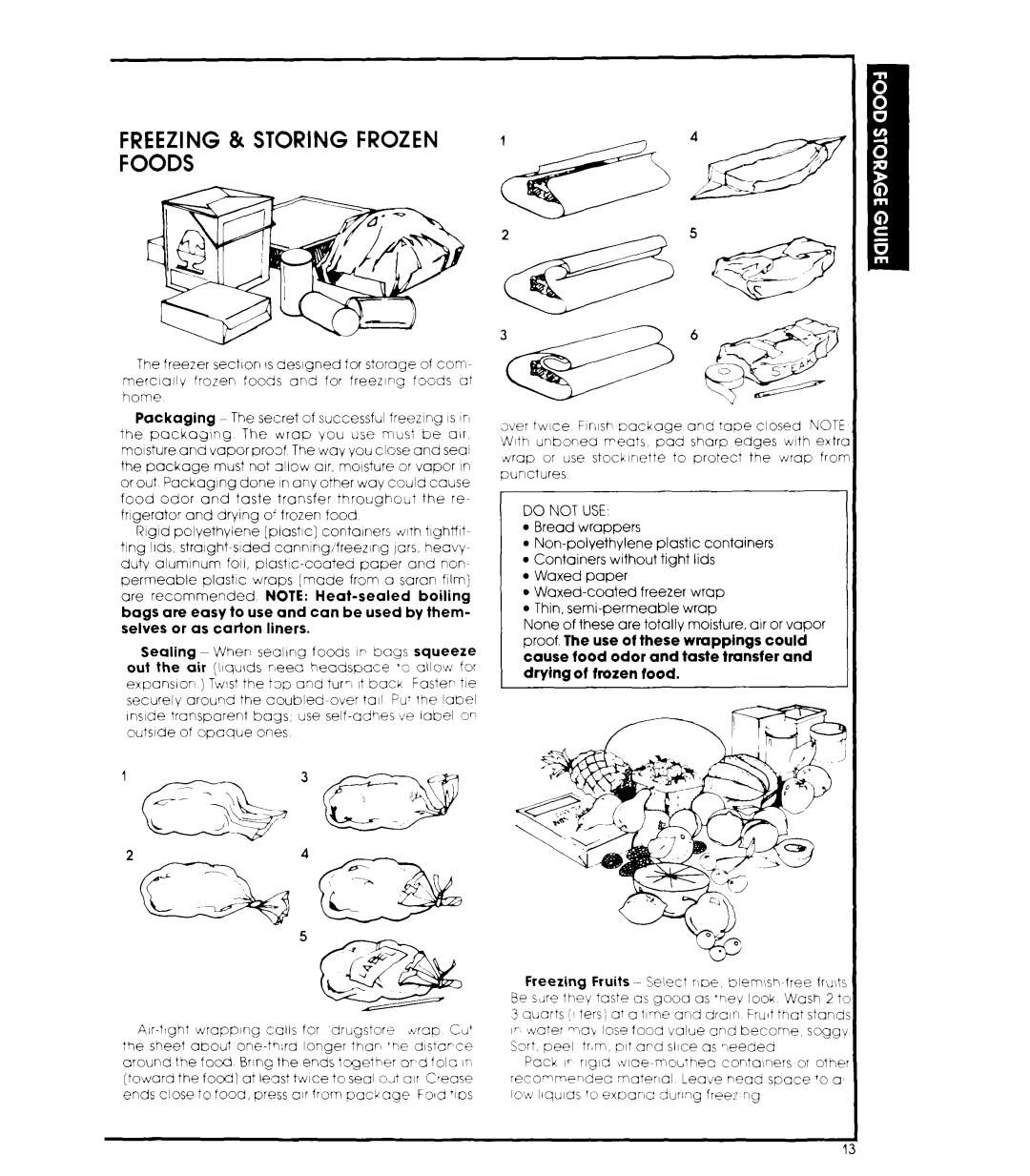 Whirlpool 3ED26MM manual Freezing & Storing Frozen Foods, Ting !Ids, straight-sided canningifreezing jars, heavy 