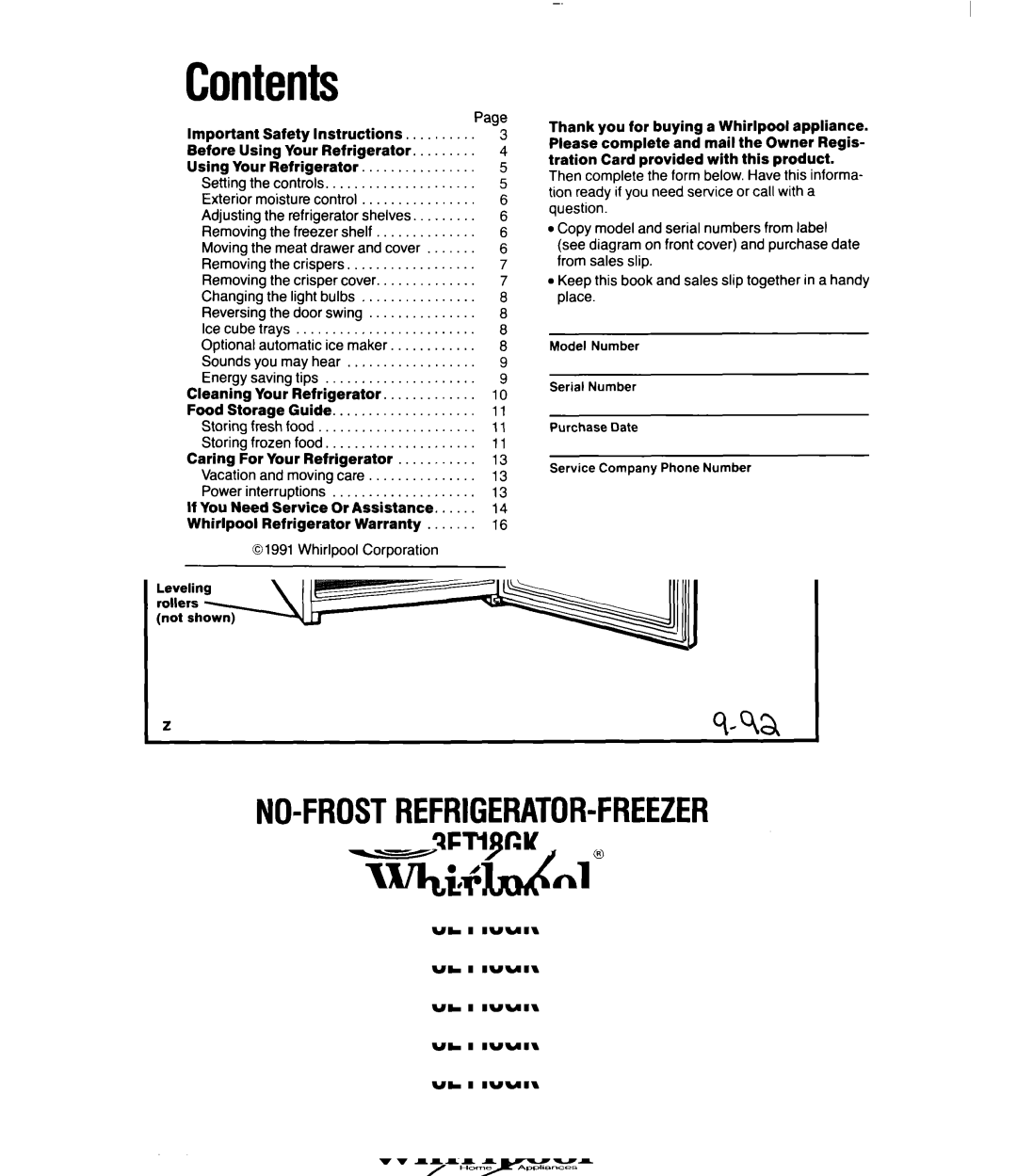 Whirlpool 3Ell8GK manual Contents 