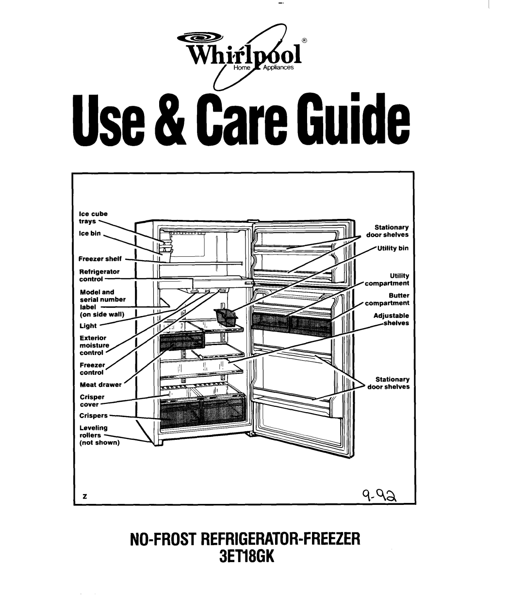Whirlpool manual NO-FROSTREFRIGERATOR-FREEZER3Ell8GK, Use& CareGuide, Stationary , door shelves 