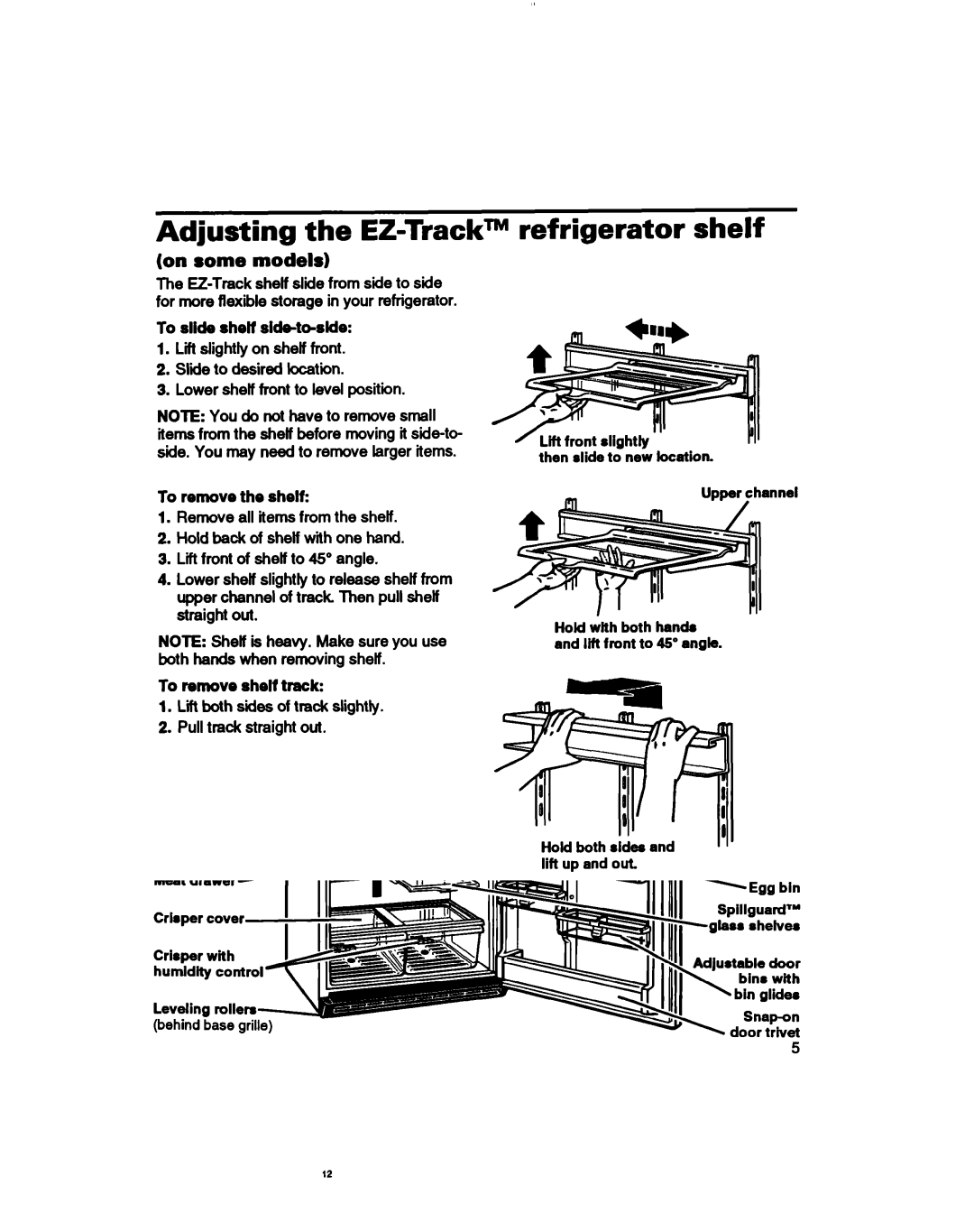 Whirlpool 3ET16NKXDG00 manual Adjusting the EZ-Trackm, Refrigerator shelf 