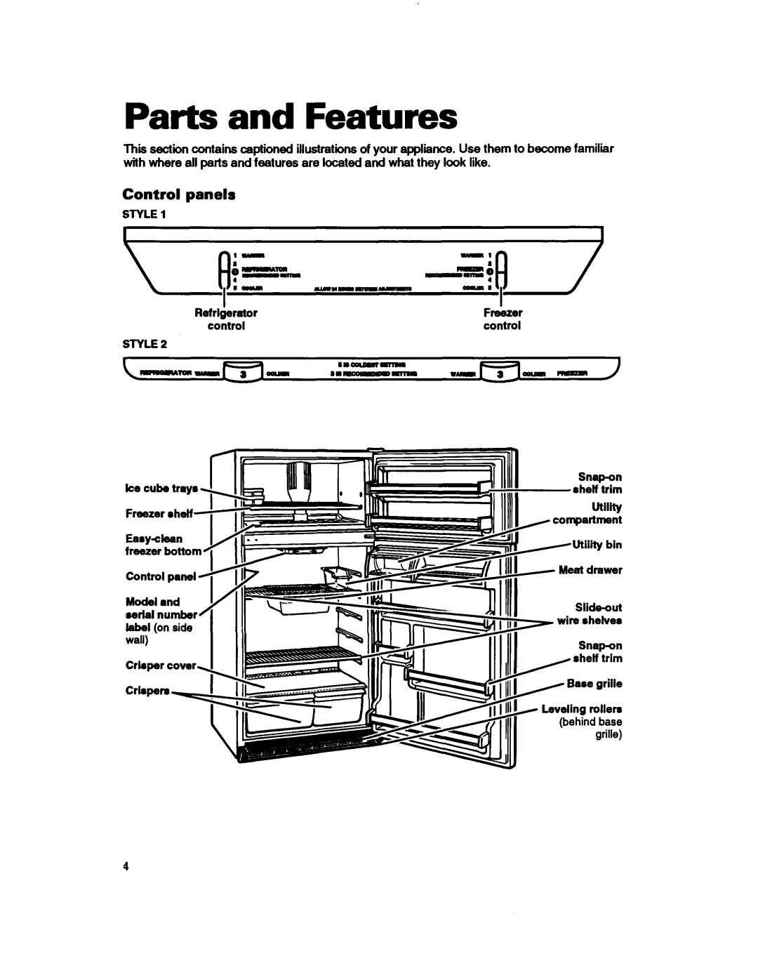 Whirlpool 3ET16NKXDG00 manual Parts and Features, Control panels 