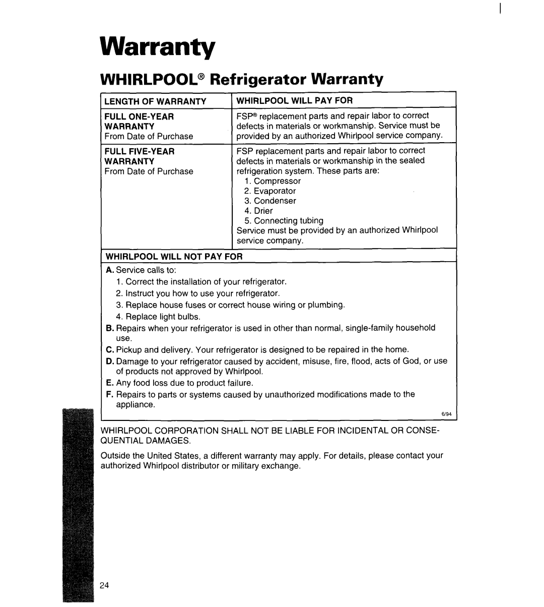 Whirlpool 3ET22DKXDN00 manual Warranty 