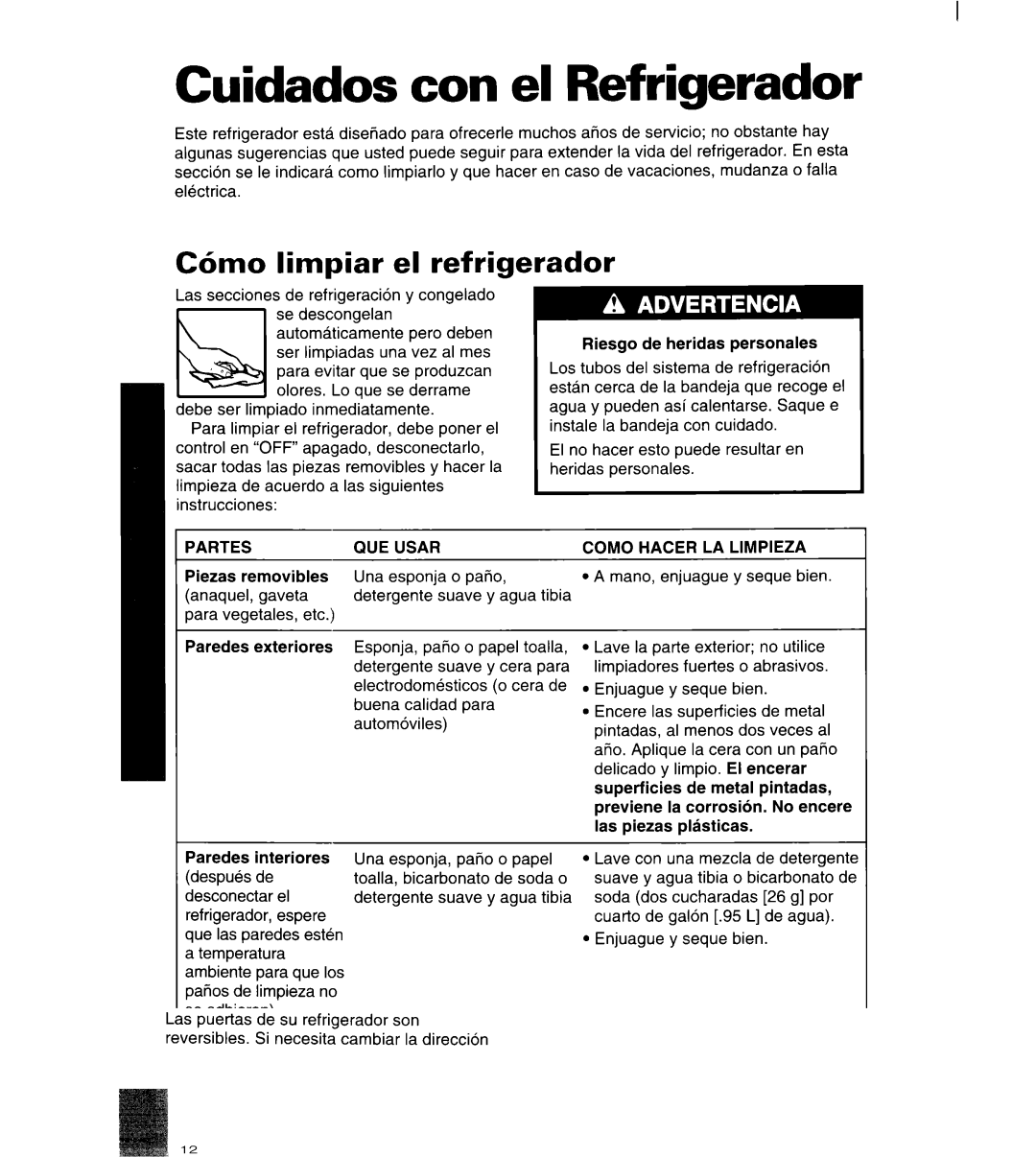 Whirlpool 3ET22DKXDN00 Cuidados con el Refrigerador, C6mo limpiar el refrigerador, Partes QUE Usar, Como Hacer LA Limpieza 