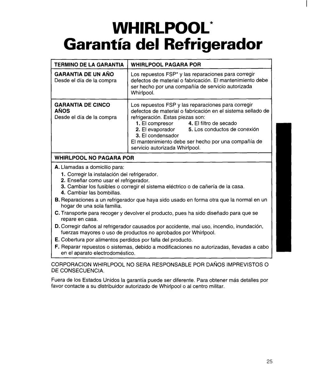 Whirlpool 3ET22DKXDN00 manual Termino DE LA Garantia, Whirlpool Pagara POR, Whirlpool no Pagara POR 